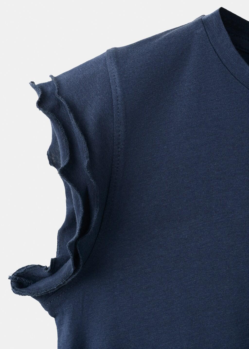 Navy Short-Sleeved Ruffle T-Shirt, Kids Girl, Navy, medium