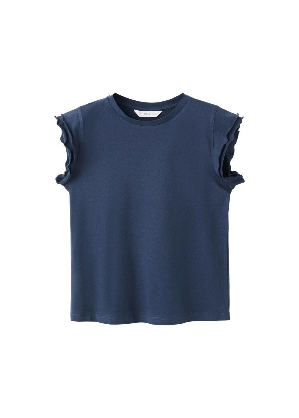 Navy Short-Sleeved Ruffle T-Shirt, Kids Girl, Navy, large image number 3