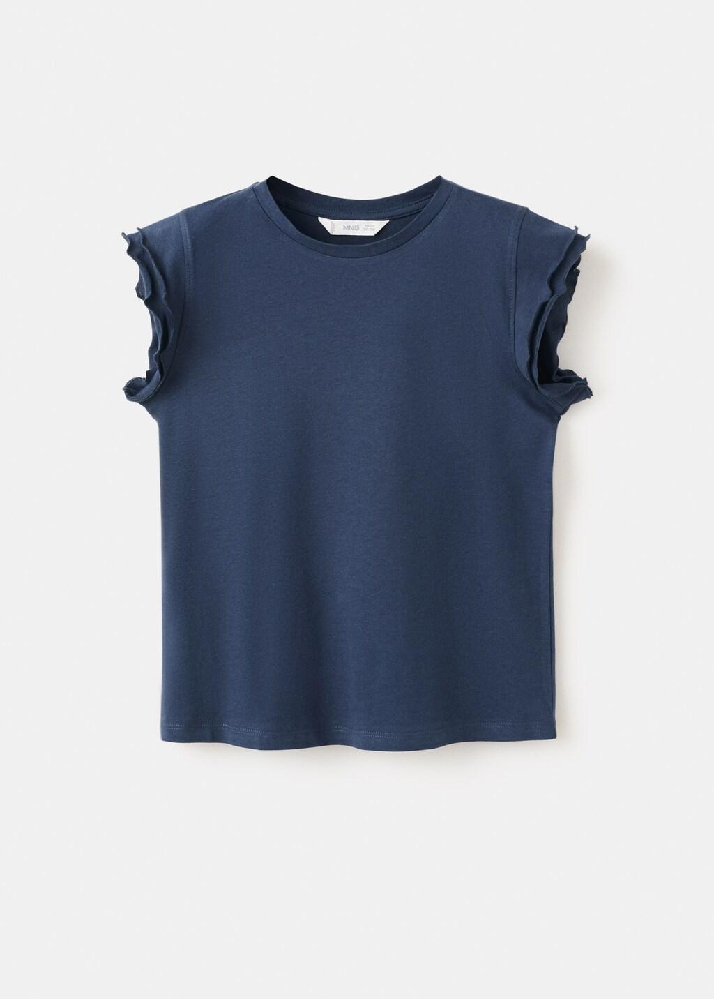 Navy Short-Sleeved Ruffle T-Shirt, Kids Girl, Navy, large image number 4