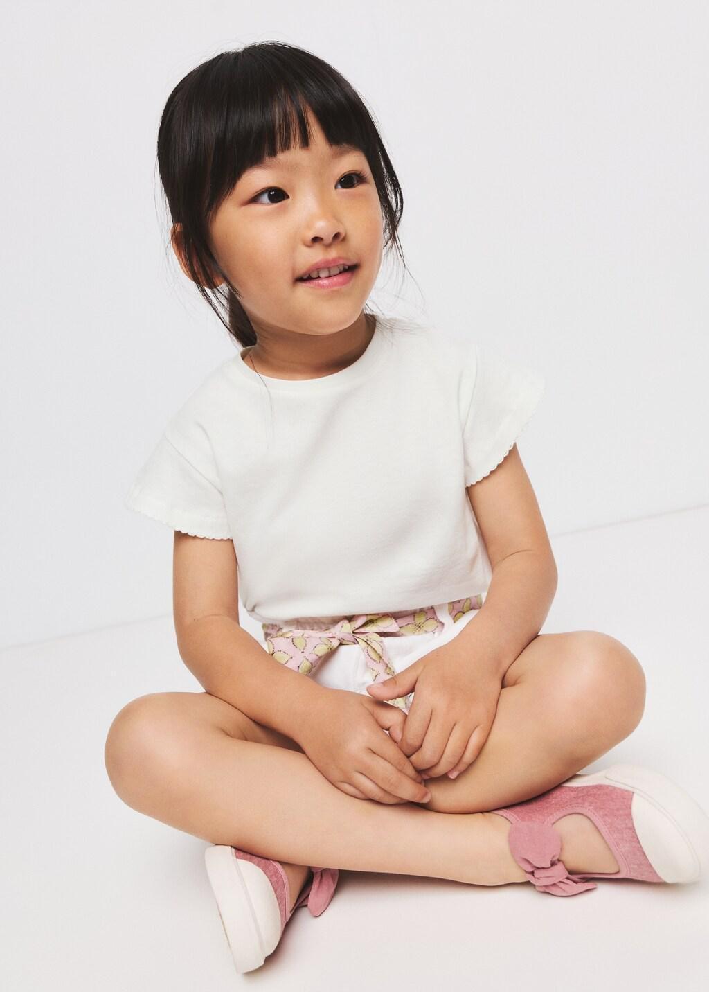 White Short-Sleeved Cotton T-Shirt, Baby Girl, Natural White, large image number 3