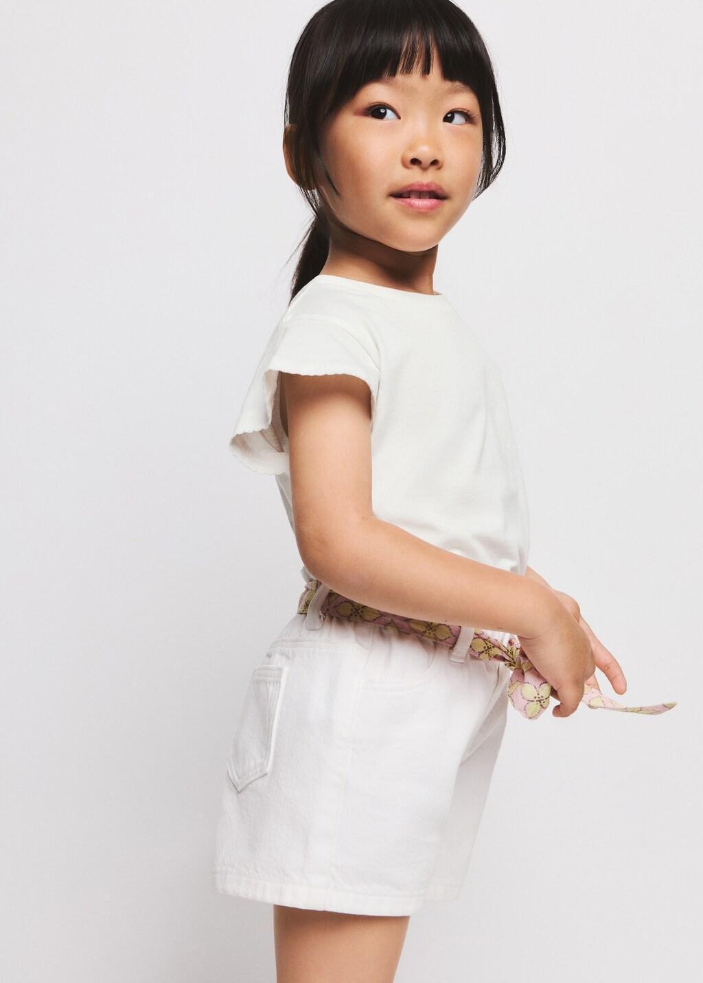 White Short-Sleeved Cotton T-Shirt, Baby Girl, Natural White, large image number 4