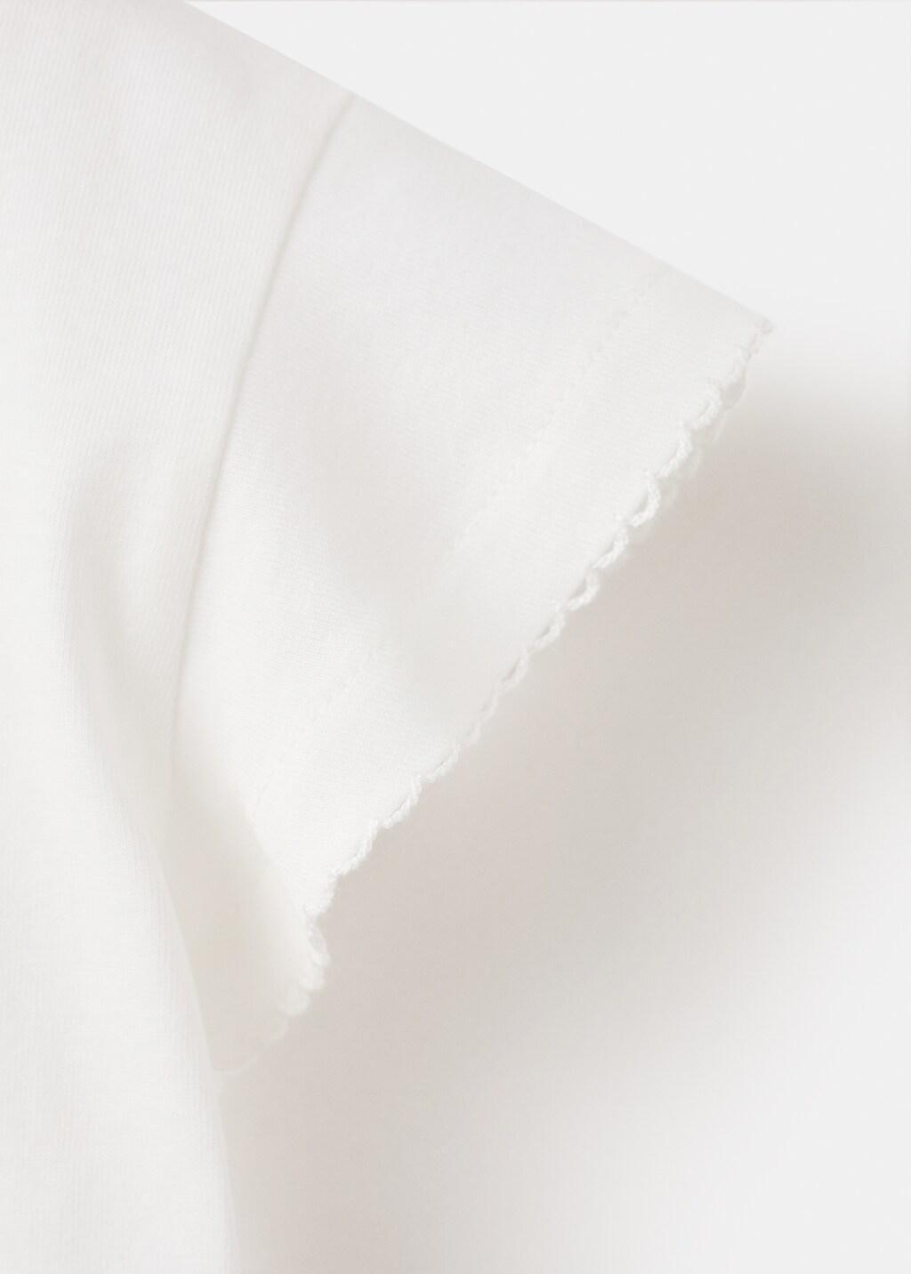 White Short-Sleeved Cotton T-Shirt, Baby Girl, Natural White, large image number 5