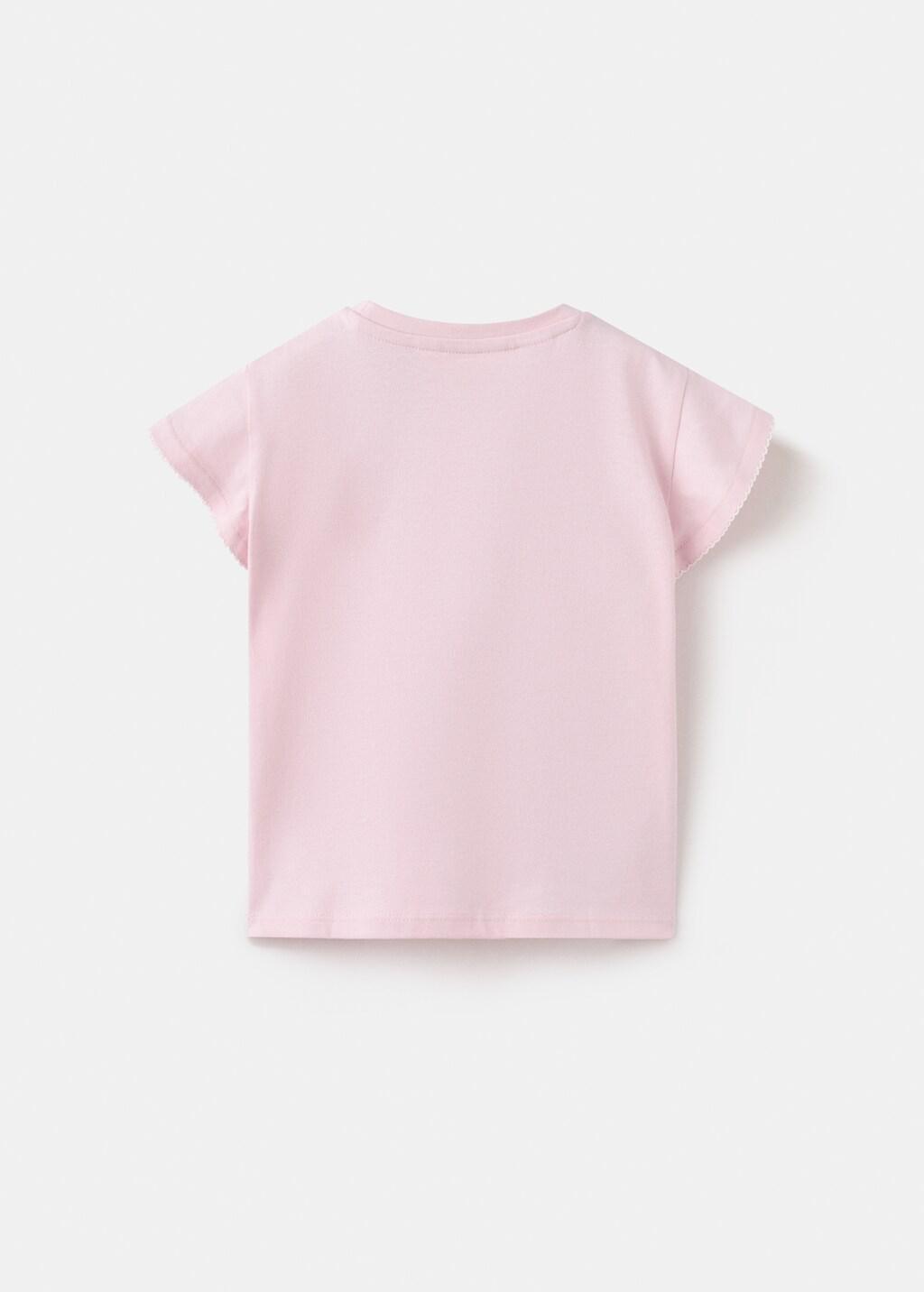 Pink Short-Sleeved Cotton T-Shirt, Baby Girl, Pink, large image number 1