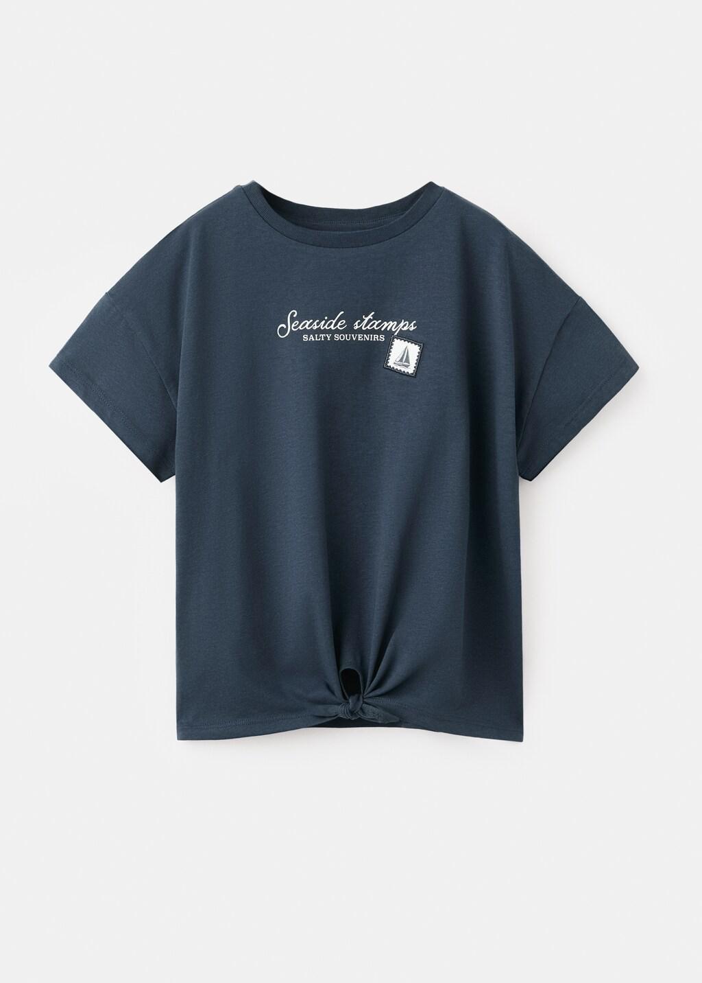 Navy Knot Detail T-Shirt, Kids Girl, Navy, large image number 4