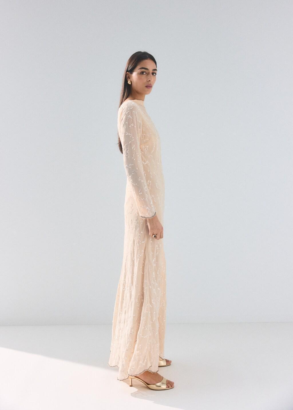 Beige Sequin Dress With Open Back, Light Beige, medium