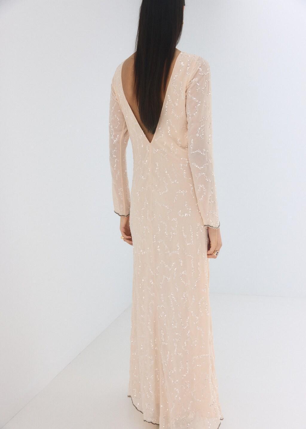 Beige Sequin Dress With Open Back, Light Beige, medium
