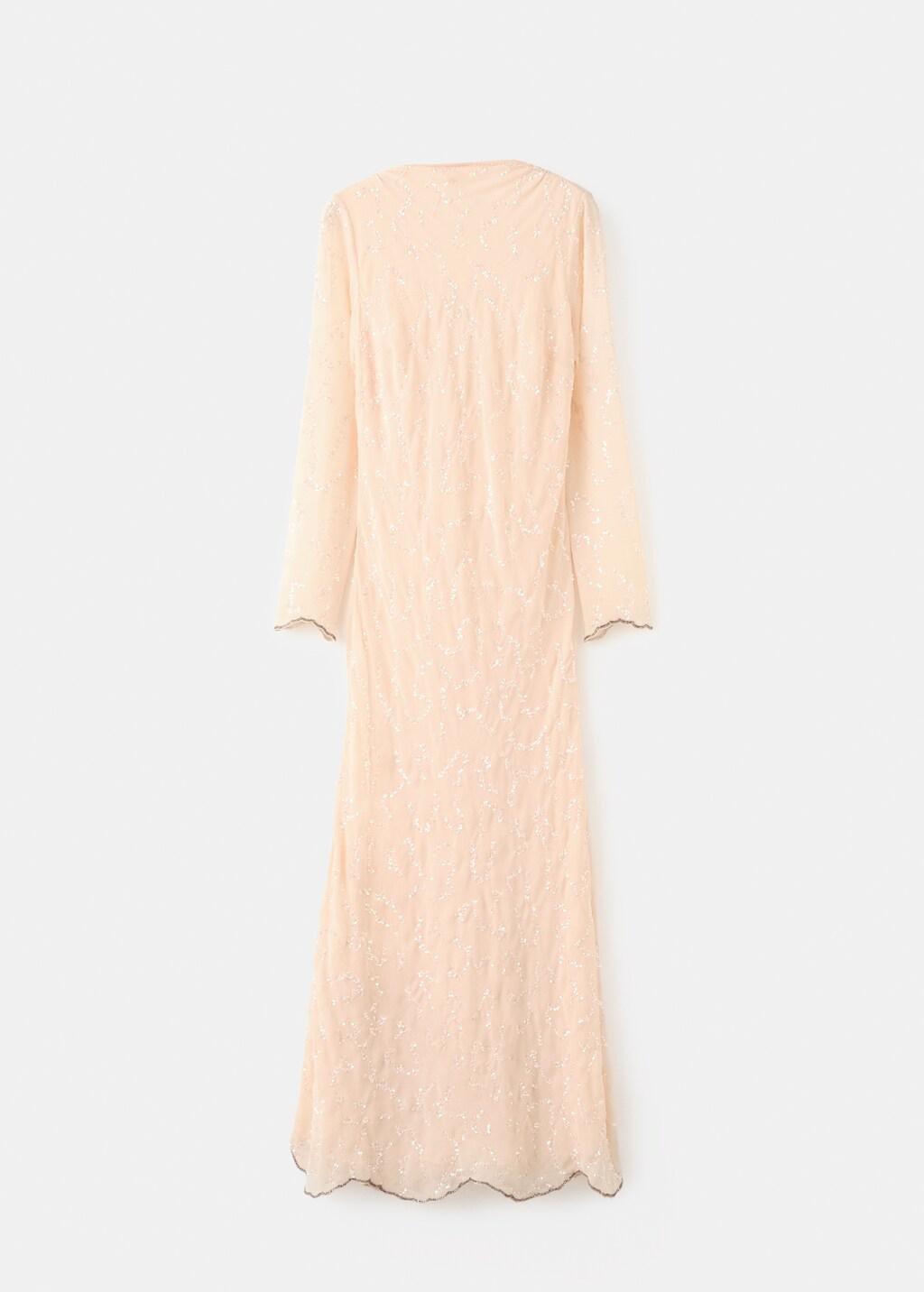 Beige Sequin Dress With Open Back, Light Beige, large image number 7