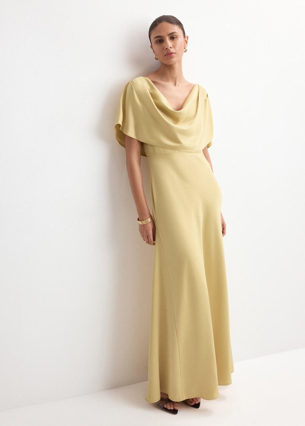 Beige Long Dress With Draped Neck, 0201_08, medium