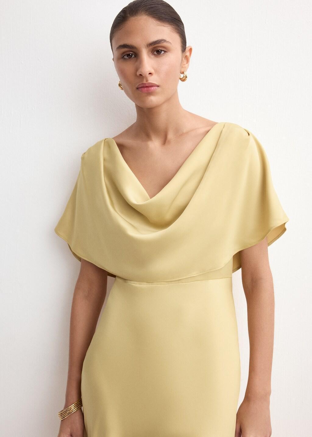 Beige Long Dress With Draped Neck, 0201_08, large image number 3