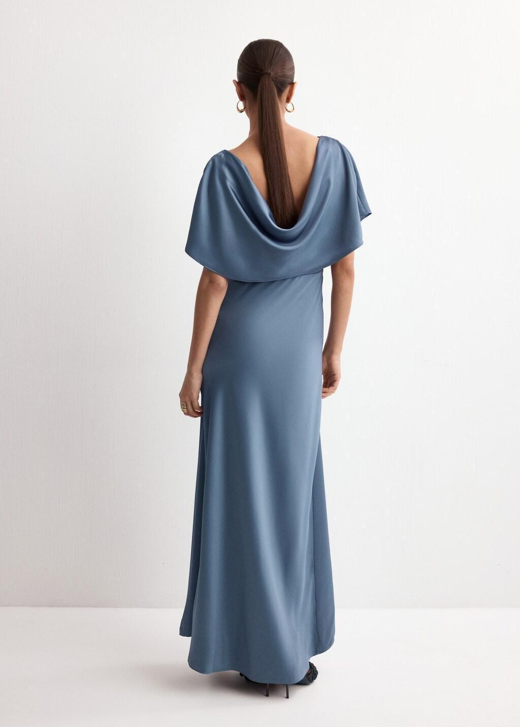 Grey Long Dress With Draped Neck, Charcoal, large image number 2