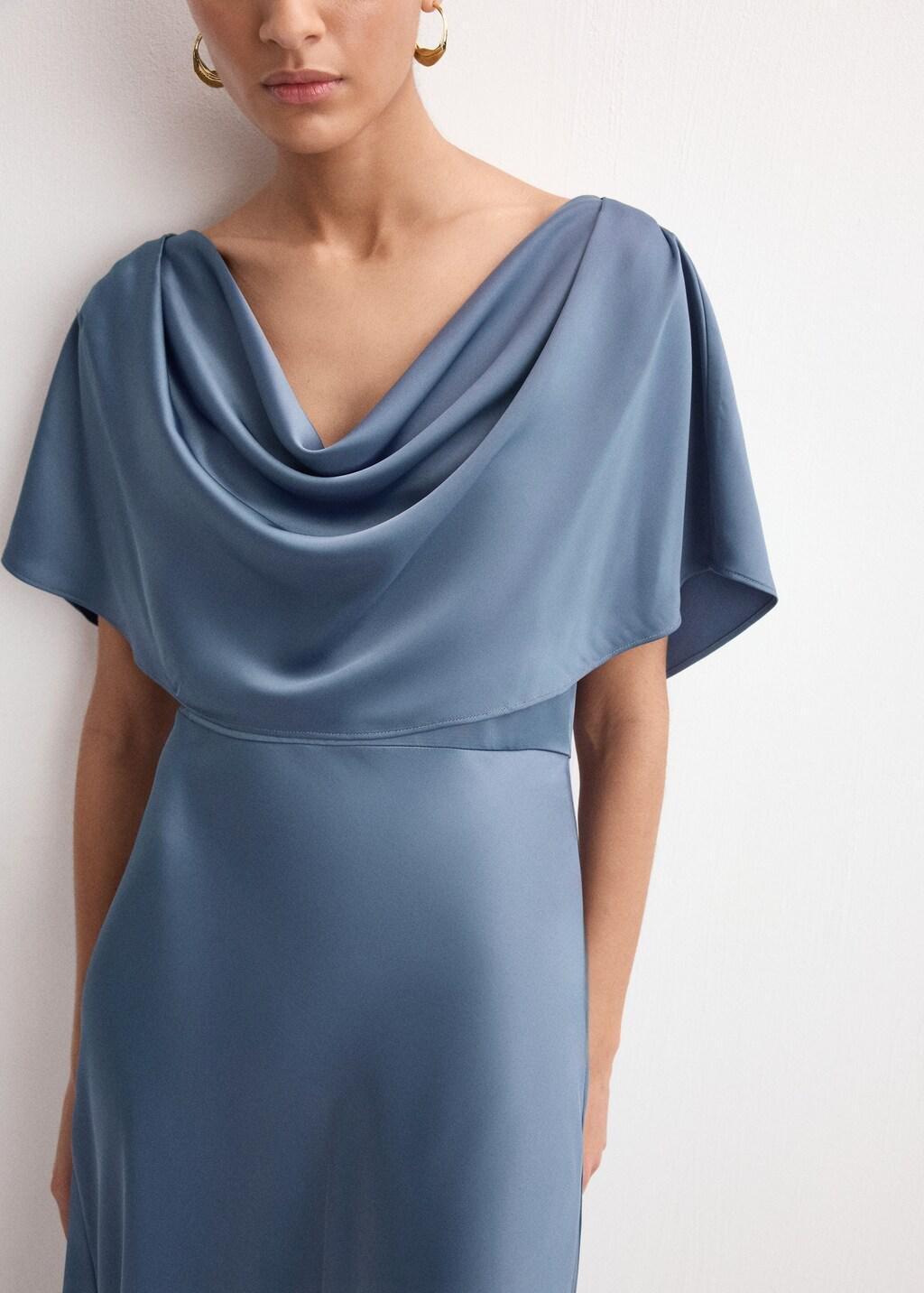 Grey Long Dress With Draped Neck, Charcoal, large image number 3