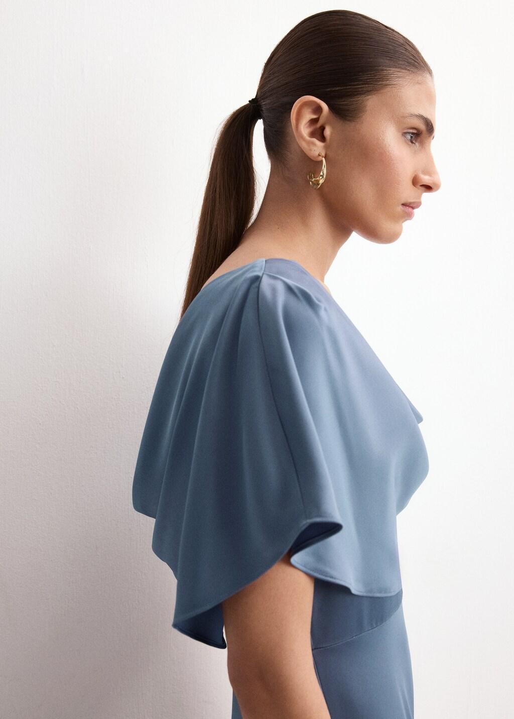 Grey Long Dress With Draped Neck, Charcoal, large image number 4