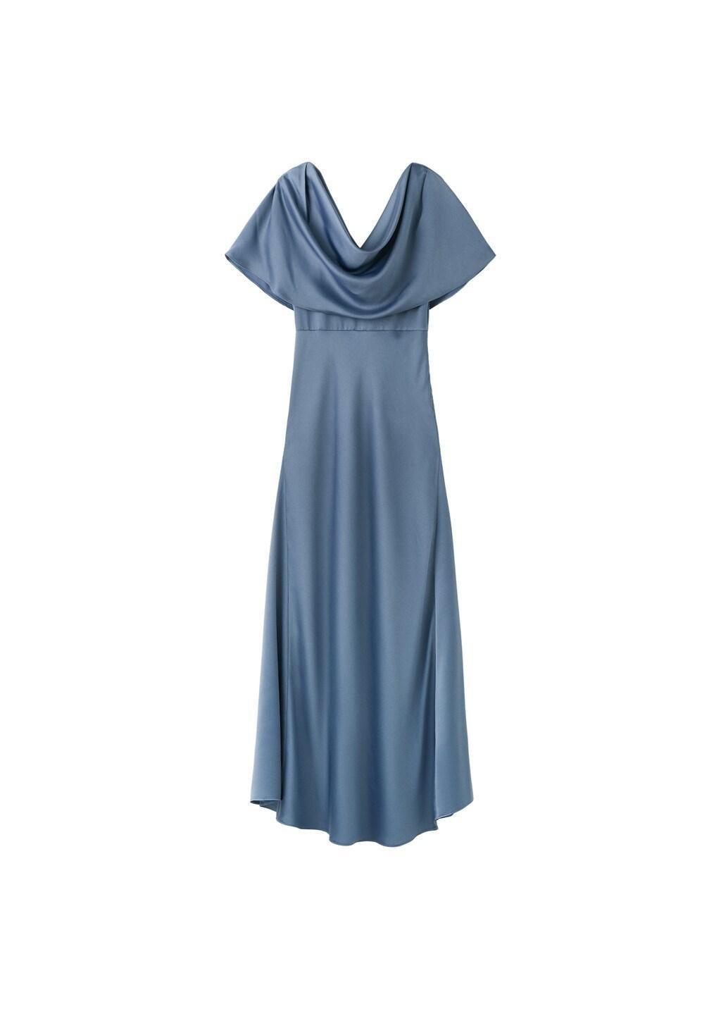 Grey Long Dress With Draped Neck, 0201_95, large image number 6