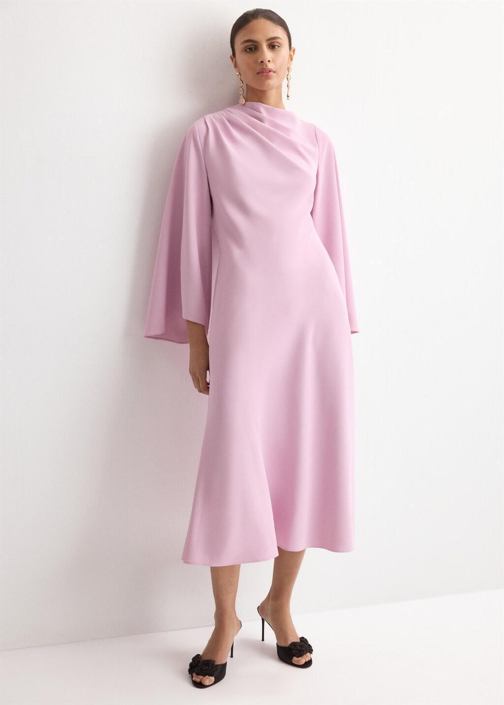 Pink Lt Pastel Flared-Sleeve Satin Dress, 0201_81, large image number 0