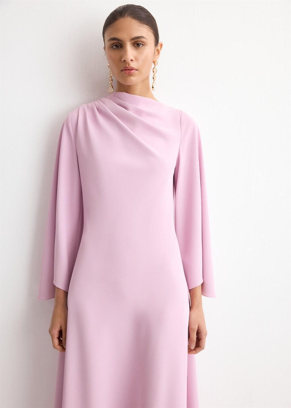 Pink Lt Pastel Flared-Sleeve Satin Dress, 0201_81, large image number 3