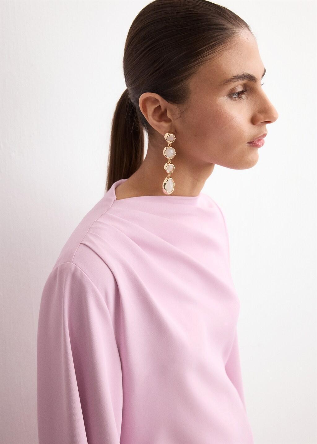 Pink Lt Pastel Flared-Sleeve Satin Dress, 0201_81, large image number 4