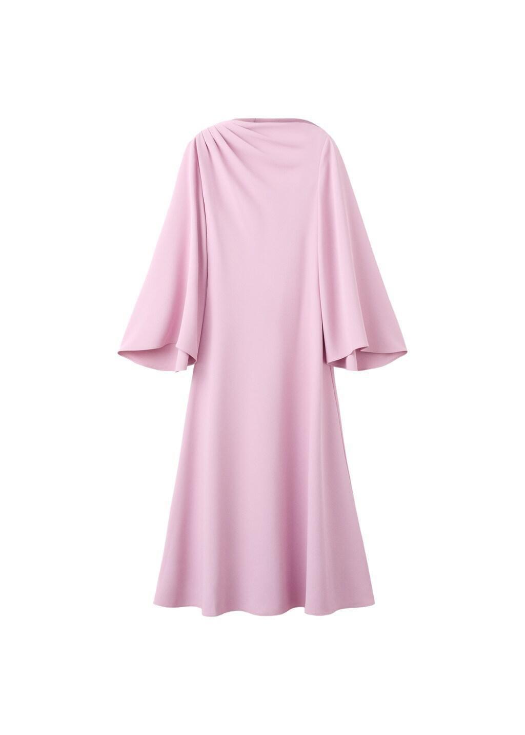 Pink Lt Pastel Flared-Sleeve Satin Dress, 0201_81, large image number 7