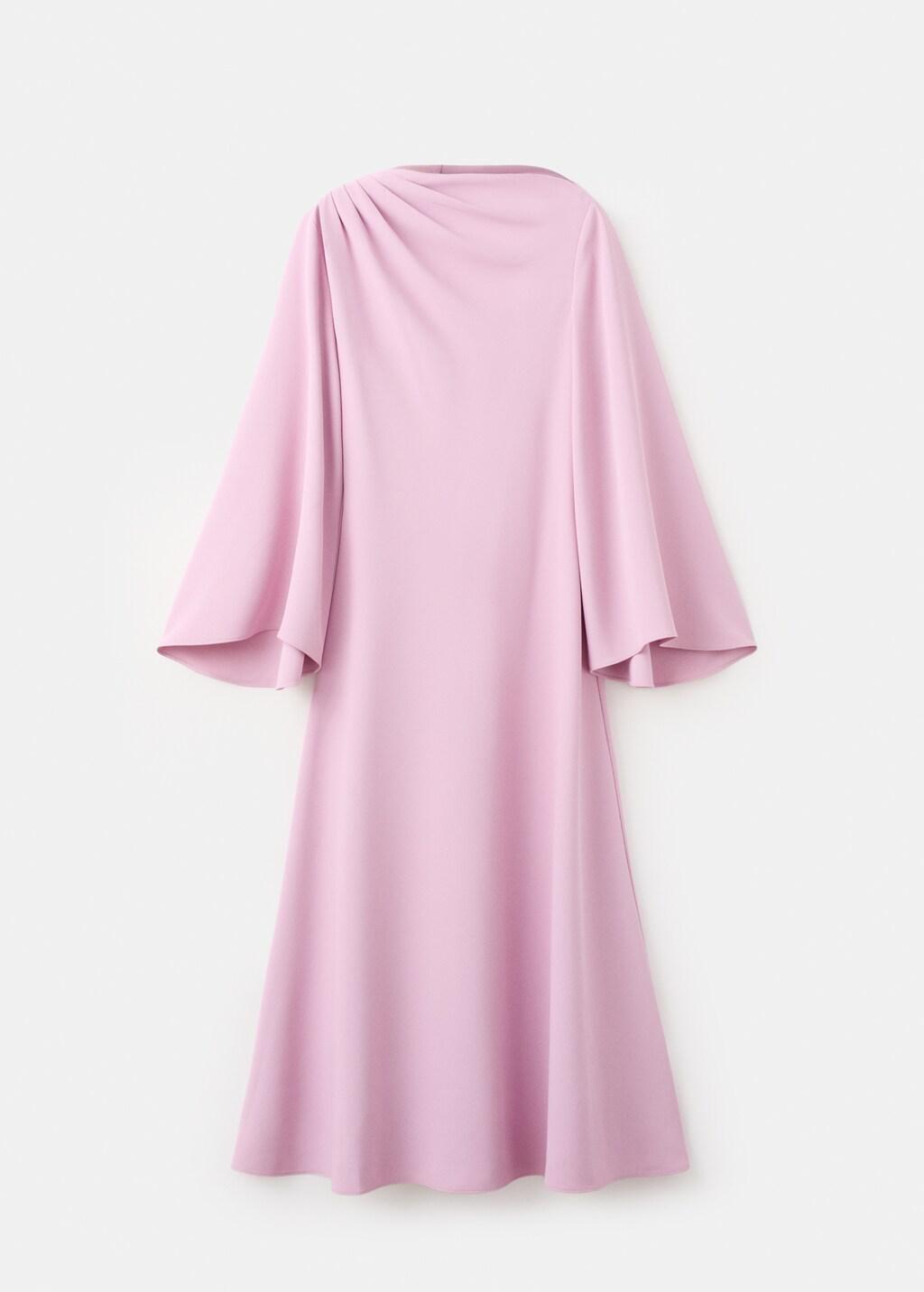 Pink Lt Pastel Flared-Sleeve Satin Dress, 0201_81, large image number 8