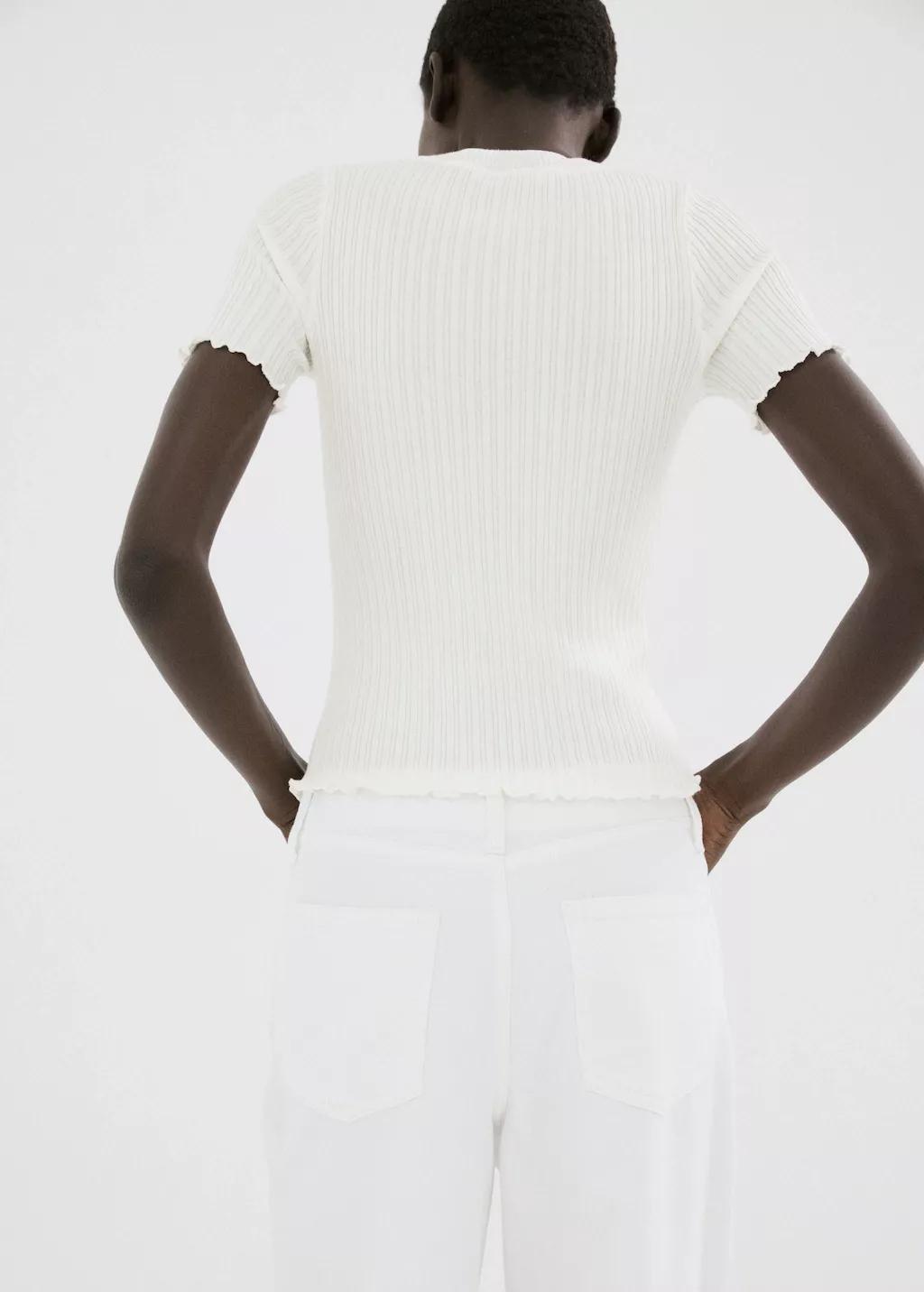 Beige Ribbed Knit T-Shirt, 0201_05, large image number 2