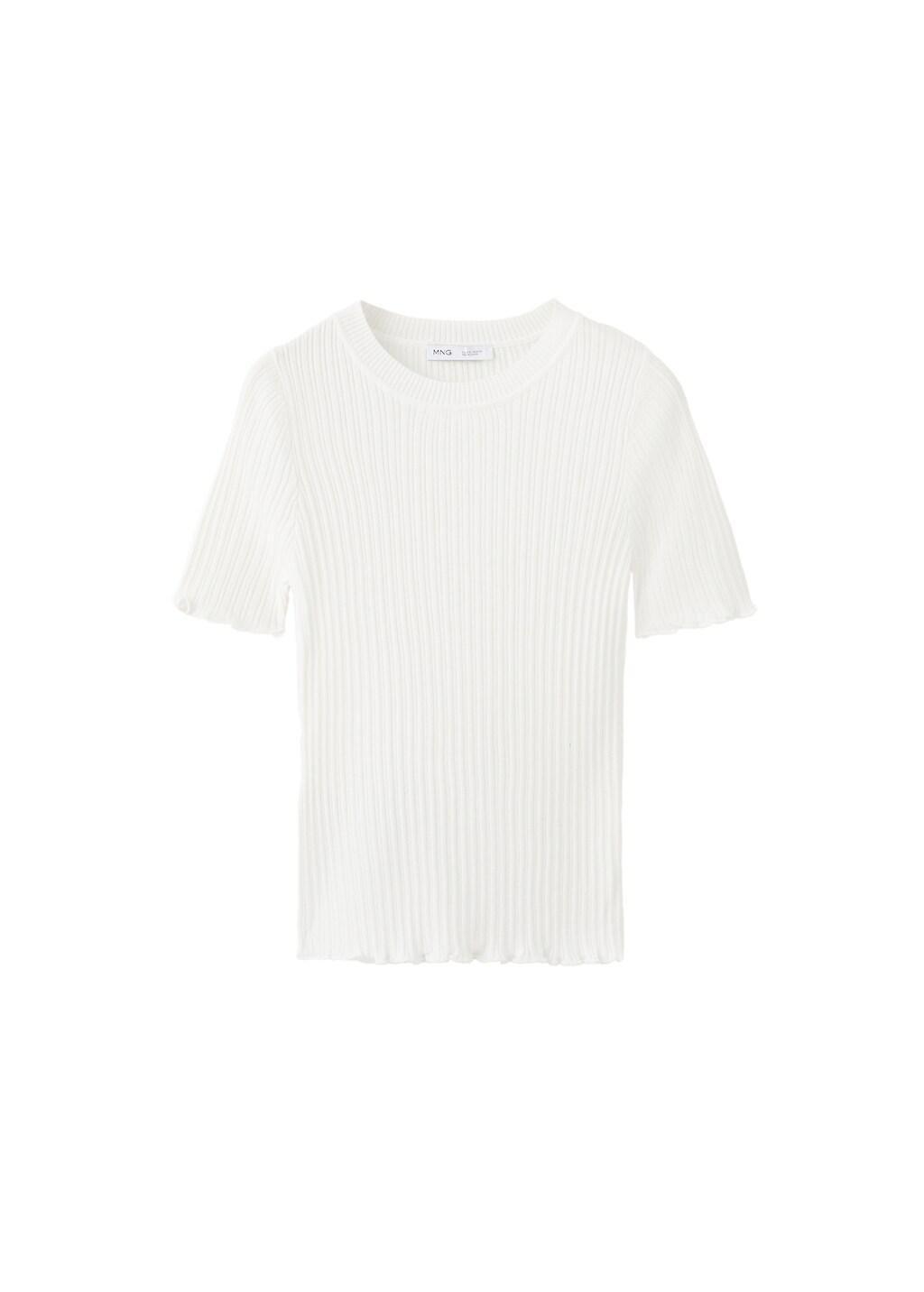 Beige Ribbed Knit T-Shirt, 0201_05, large image number 6