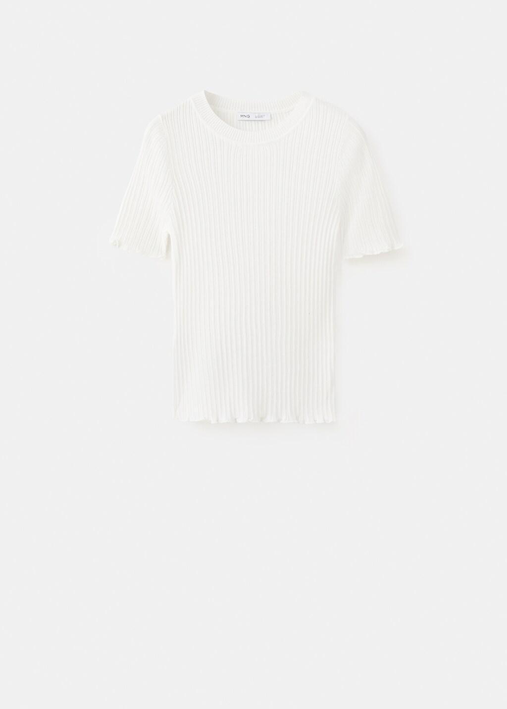 Beige Ribbed Knit T-Shirt, 0201_05, large image number 7