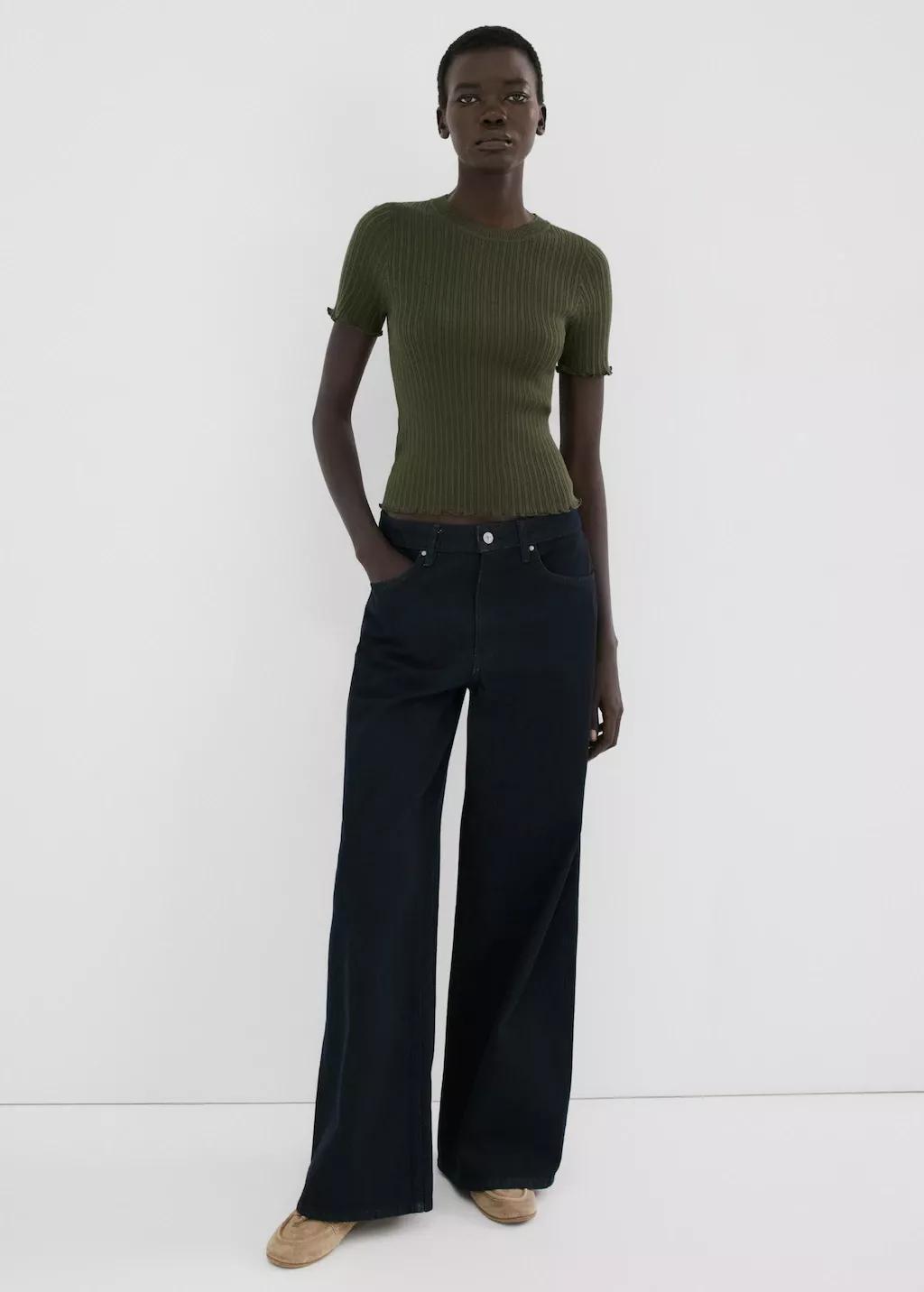 Khaki Ribbed Knit T-Shirt, Beige - Khaki, large image number 0