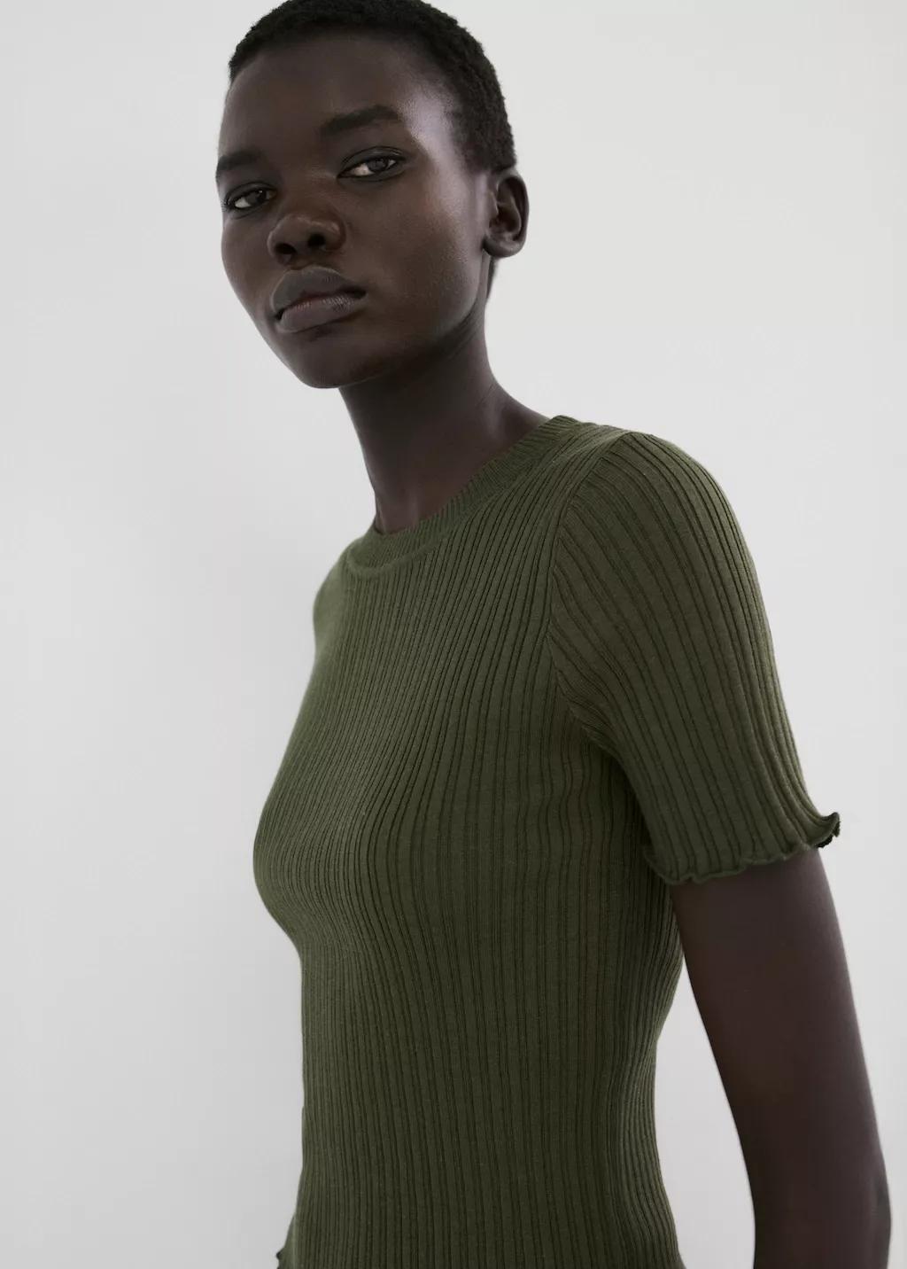 Khaki Ribbed Knit T-Shirt, Beige - Khaki, large image number 3