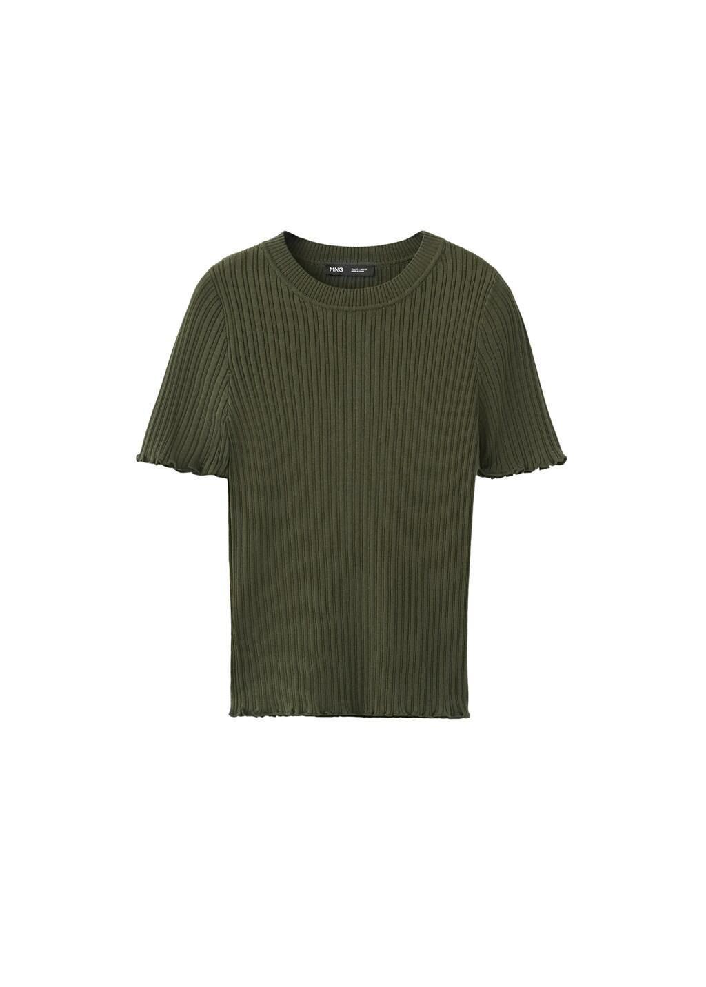 Khaki Ribbed Knit T-Shirt, Beige - Khaki, large image number 5