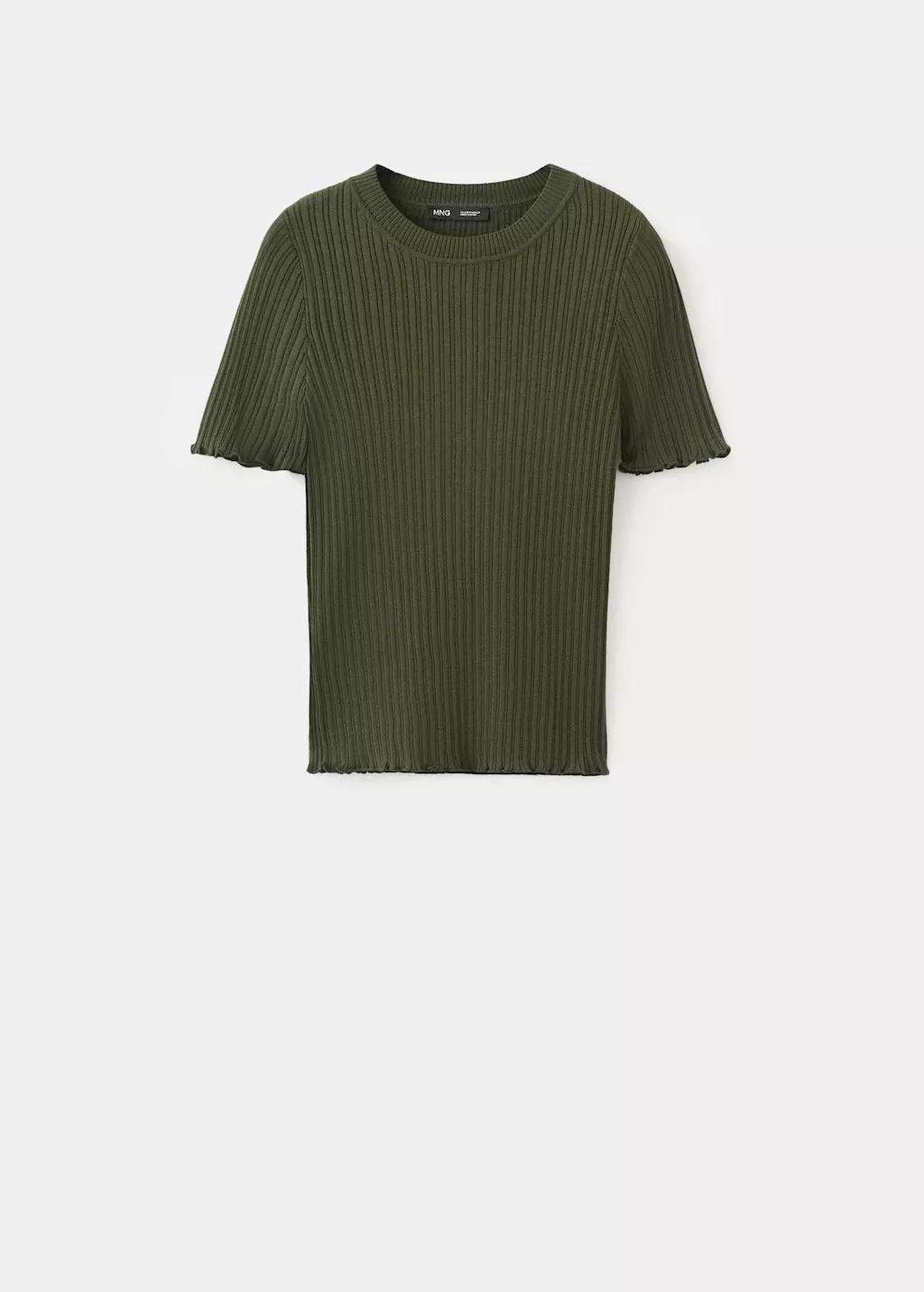 Khaki Ribbed Knit T-Shirt, Beige - Khaki, large image number 6