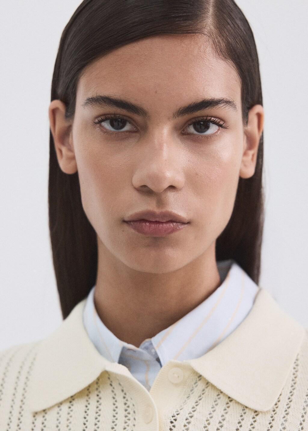 Beige Openwork Knitted Polo-Neck Sweater, 0201_05, large image number 4