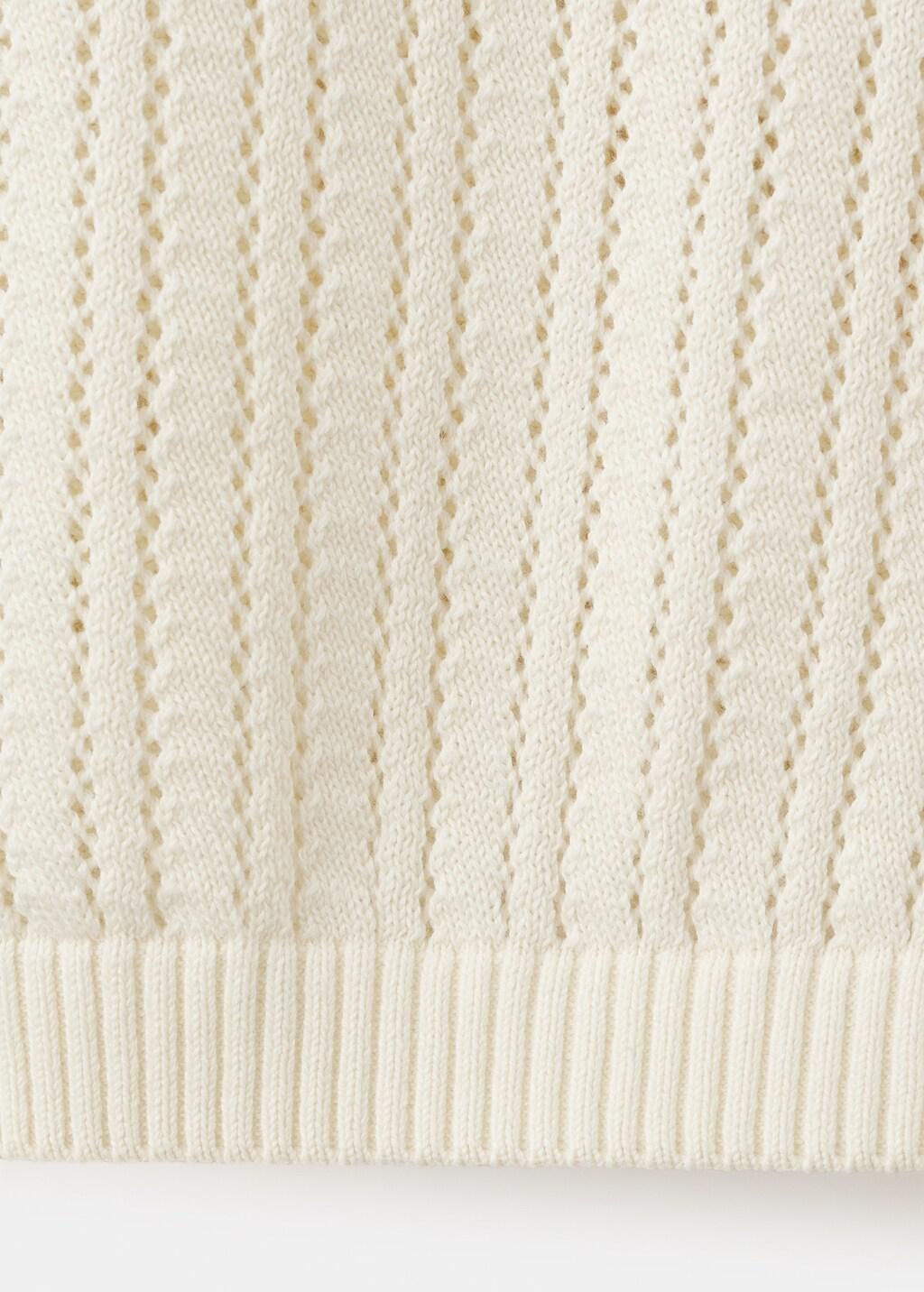 Beige Openwork Knitted Polo-Neck Sweater, 0201_05, large image number 5