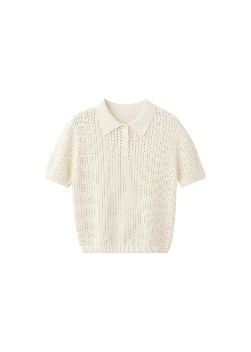 Beige Openwork Knitted Polo-Neck Sweater, 0201_05, large image number 6