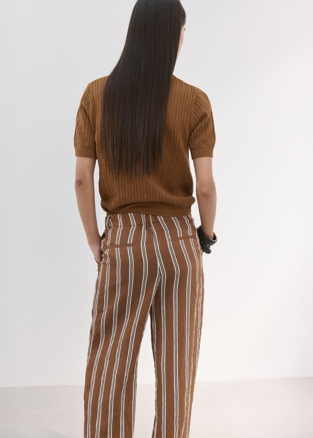 Brown Openwork Knitted Polo-Neck Sweater, Dark Brown, large image number 2