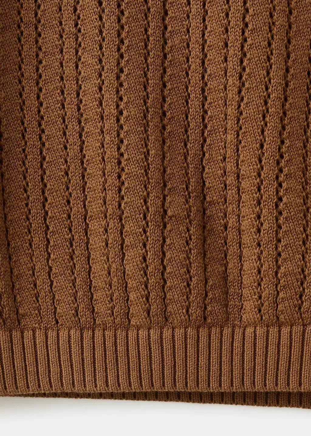 Brown Openwork Knitted Polo-Neck Sweater, Dark Brown, large image number 5