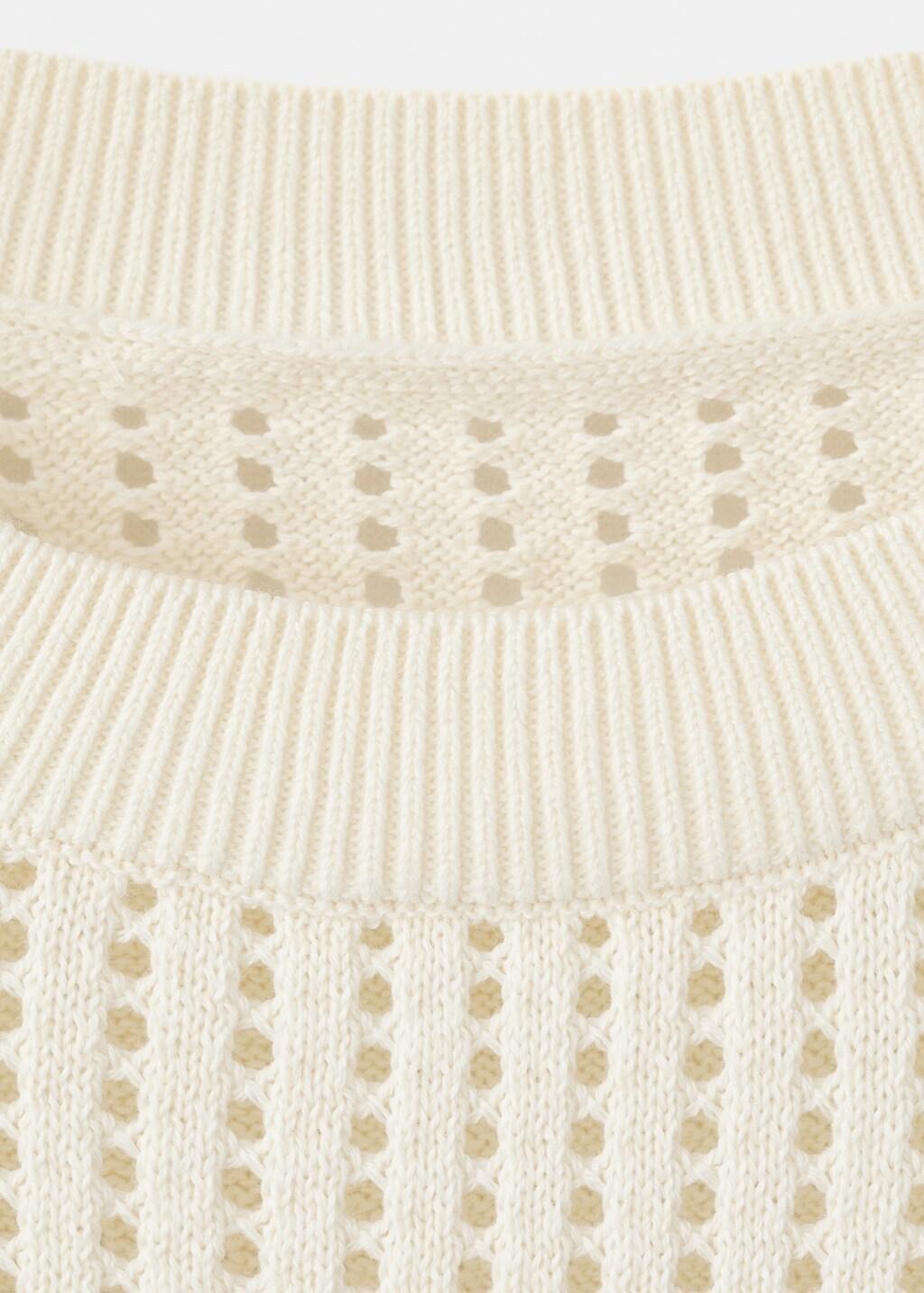 Beige Short-Sleeved Openwork Knitted Sweater, Light Beige, large image number 1