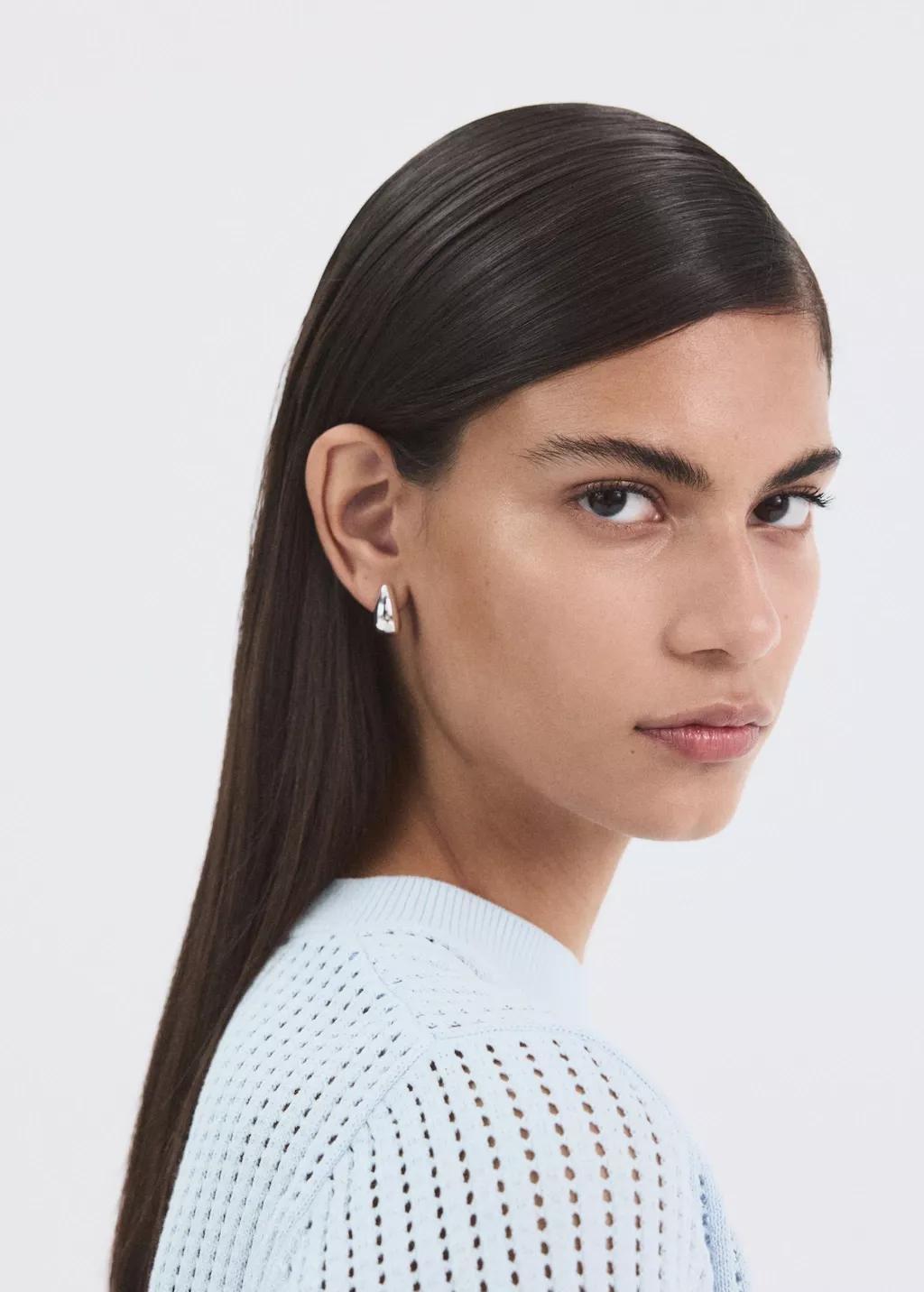 Blue Lt Pastel Short-Sleeved Openwork Knitted Sweater, Light-Pastel Blue, large image number 4