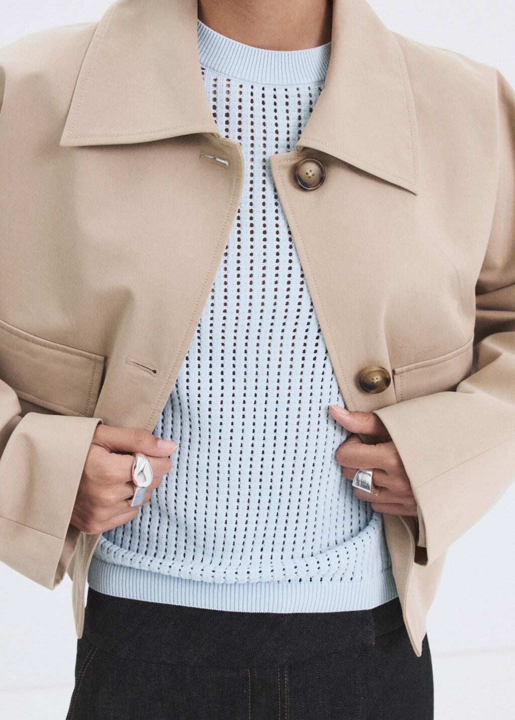 Blue Lt Pastel Short-Sleeved Openwork Knitted Sweater, Light-Pastel Blue, large image number 6