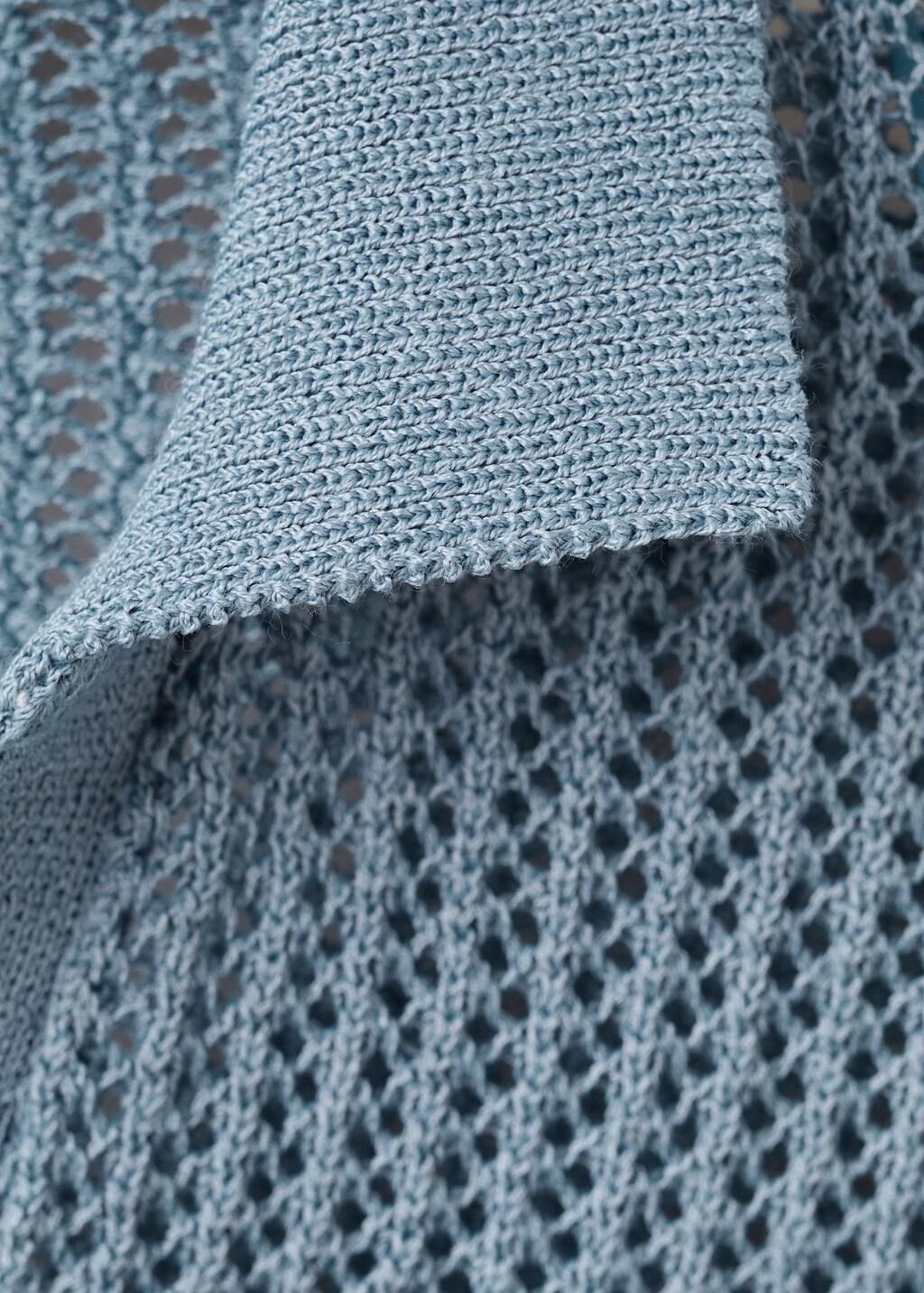 Blue Openwork Knitted Polo-Neck Sweater, 0201_50, large image number 1