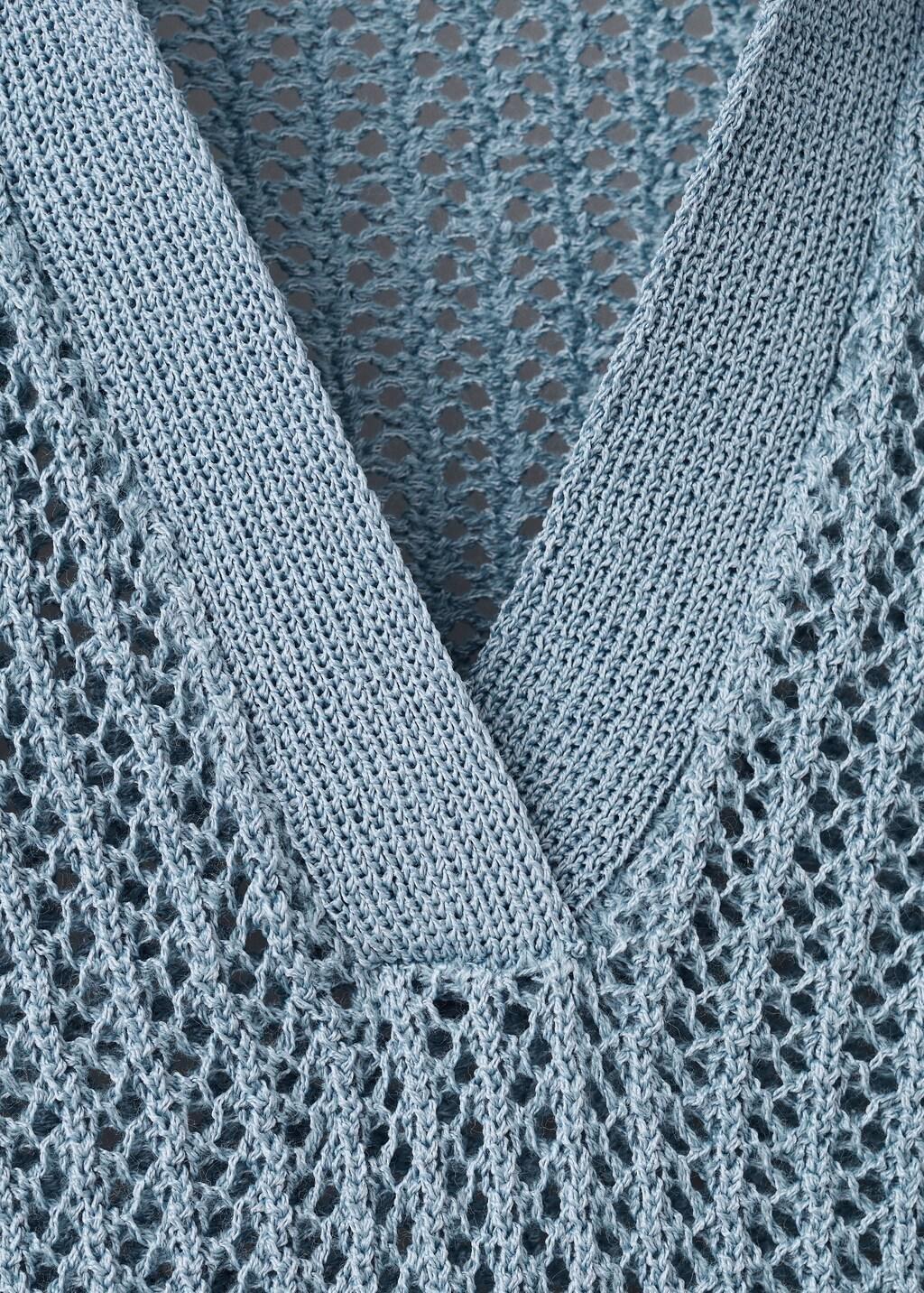 Blue Openwork Knitted Polo-Neck Sweater, 0201_50, large image number 5