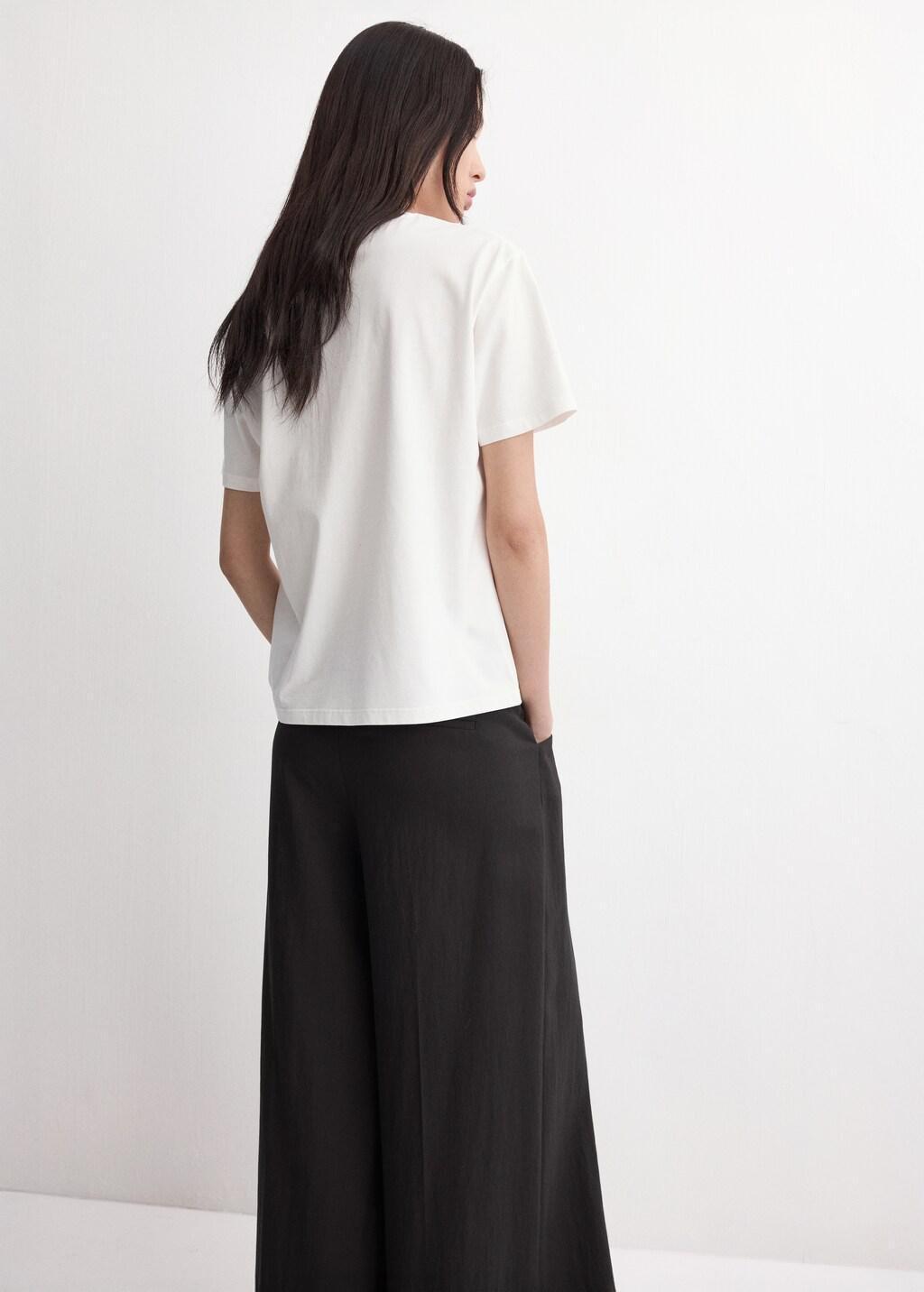 White Floral-Embroidered Cotton T-Shirt, Natural White, large image number 2