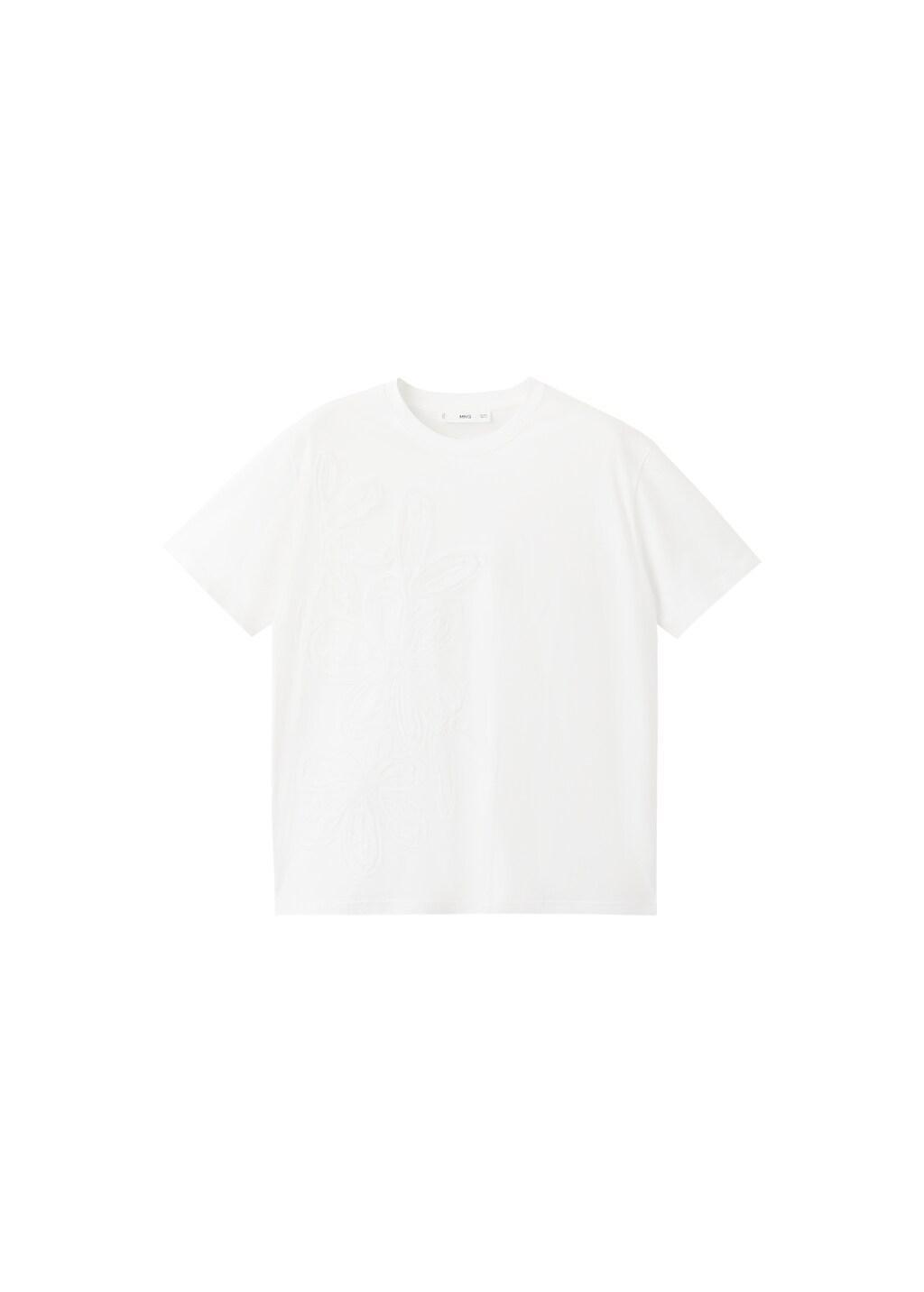 White Floral-Embroidered Cotton T-Shirt, Natural White, large image number 6