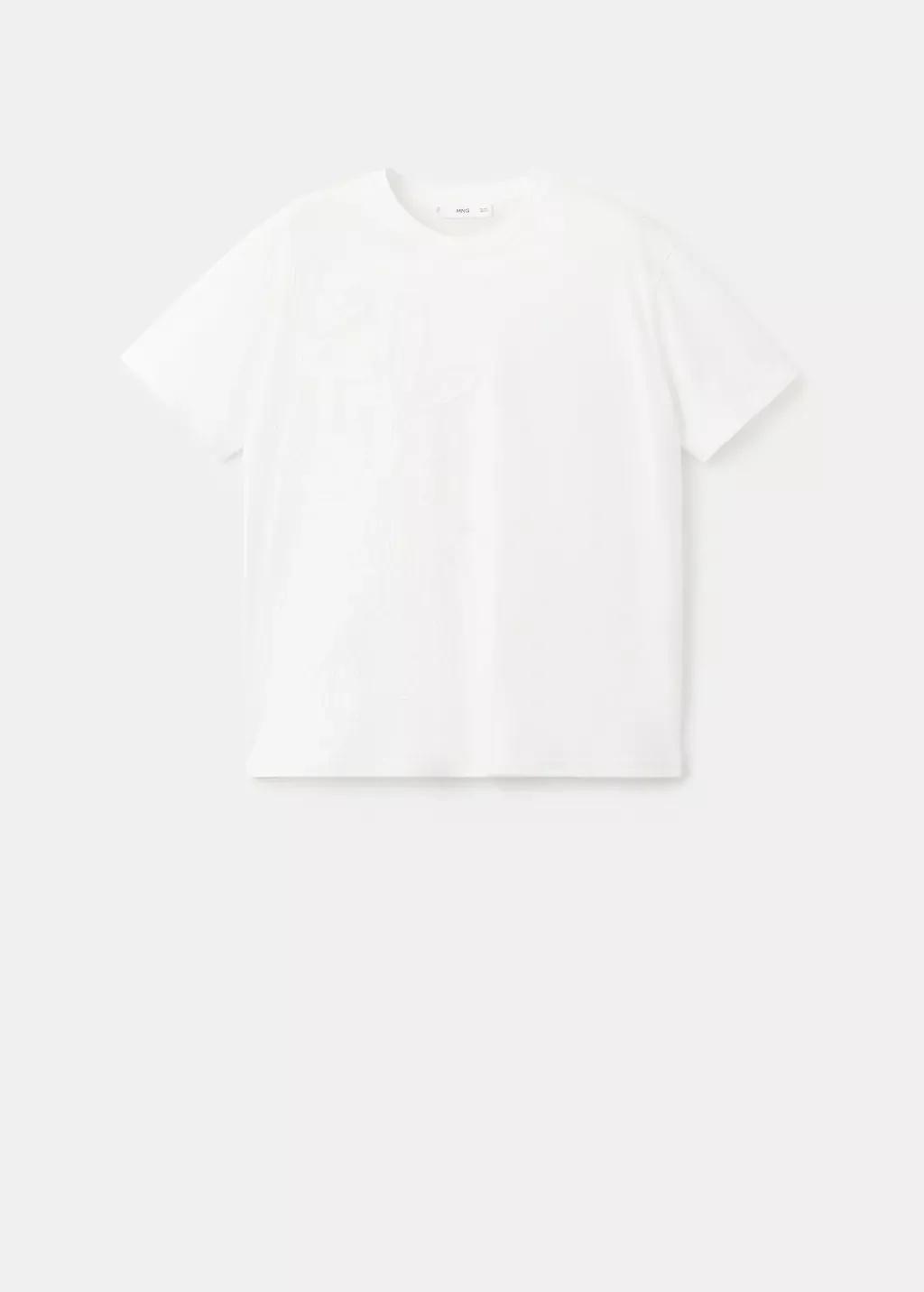 White Floral-Embroidered Cotton T-Shirt, Natural White, large image number 7