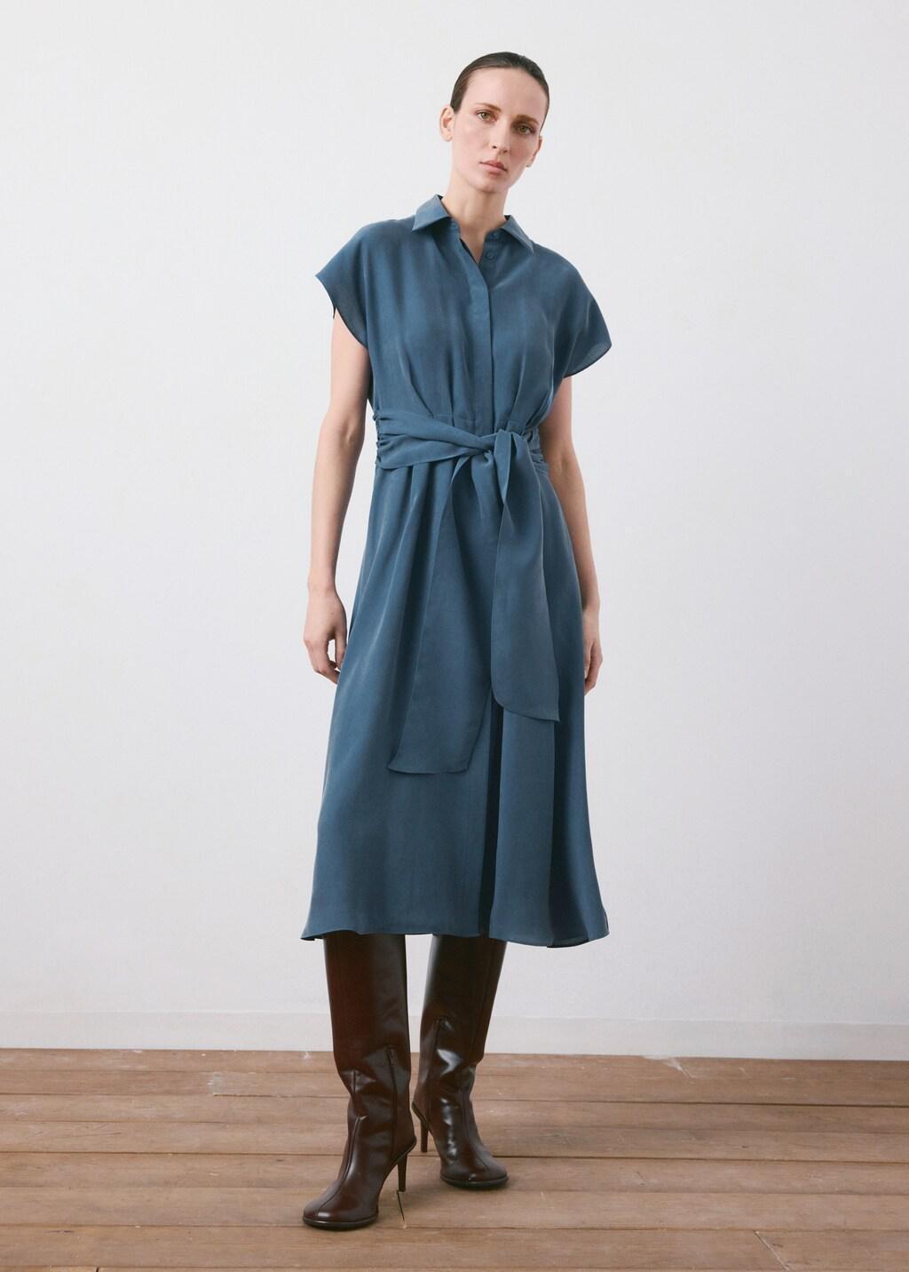 Blue Belt Shirt Dress, Medium Blue, large image number 0
