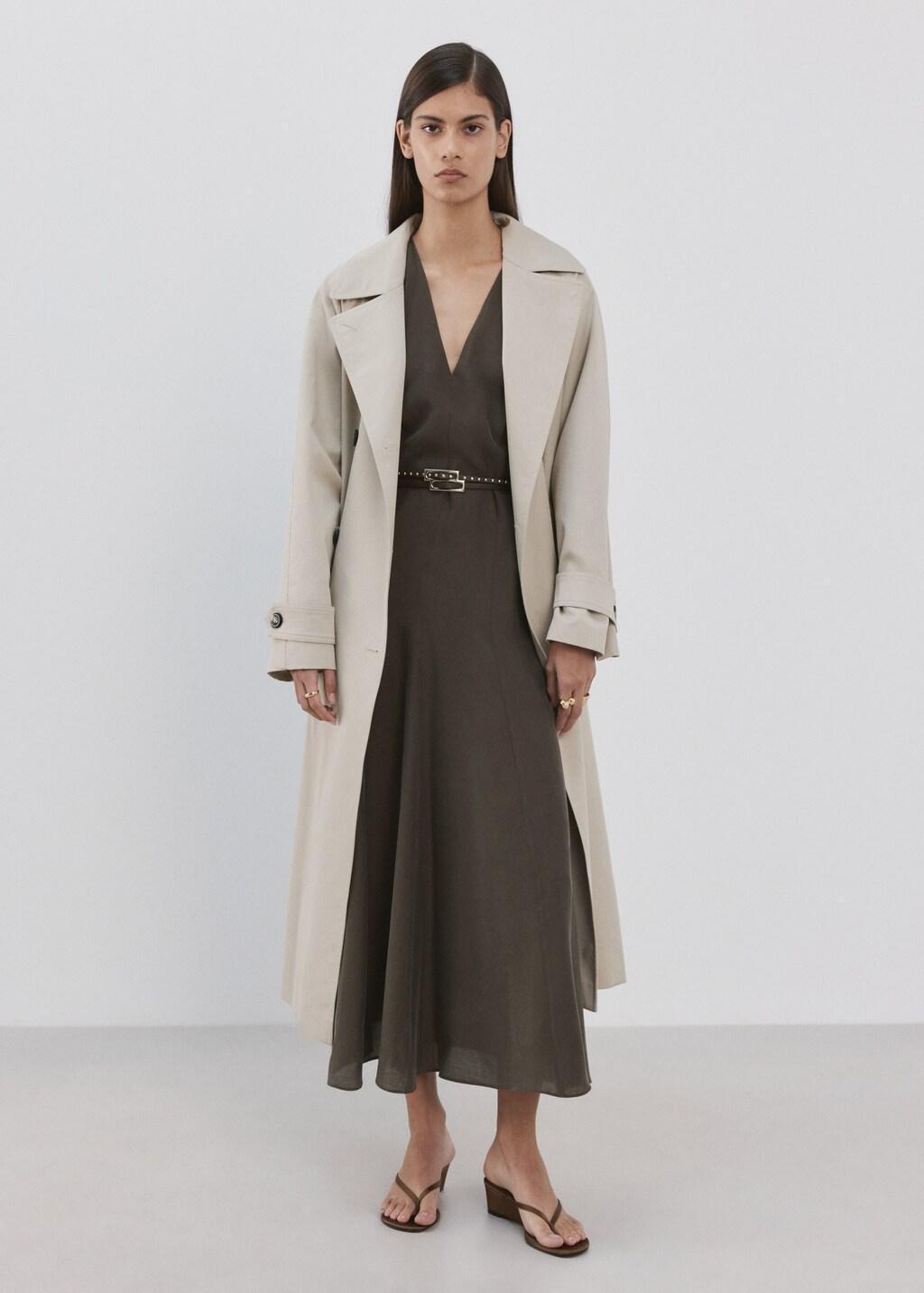 Brown Double-Belt A-Line Dress, Brown, large image number 0