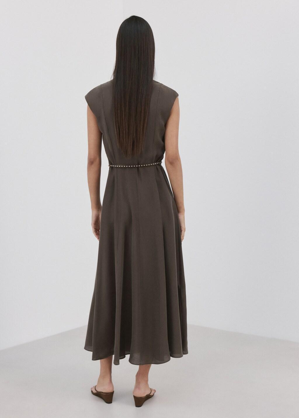 Brown Double-Belt A-Line Dress, 0201_30, medium