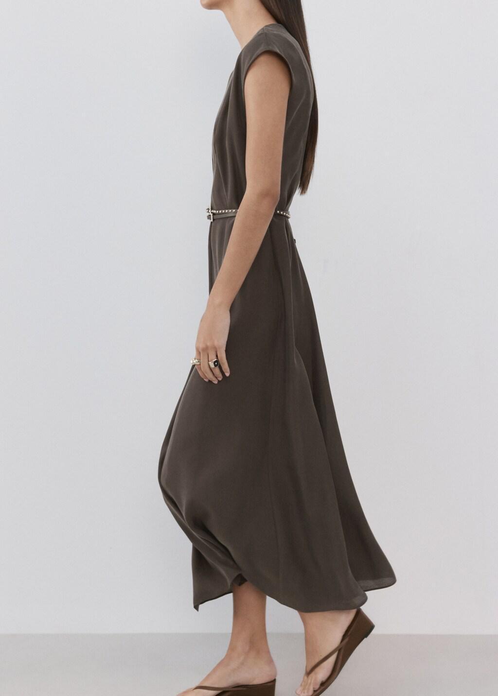 Brown Double-Belt A-Line Dress, 0201_30, large image number 4