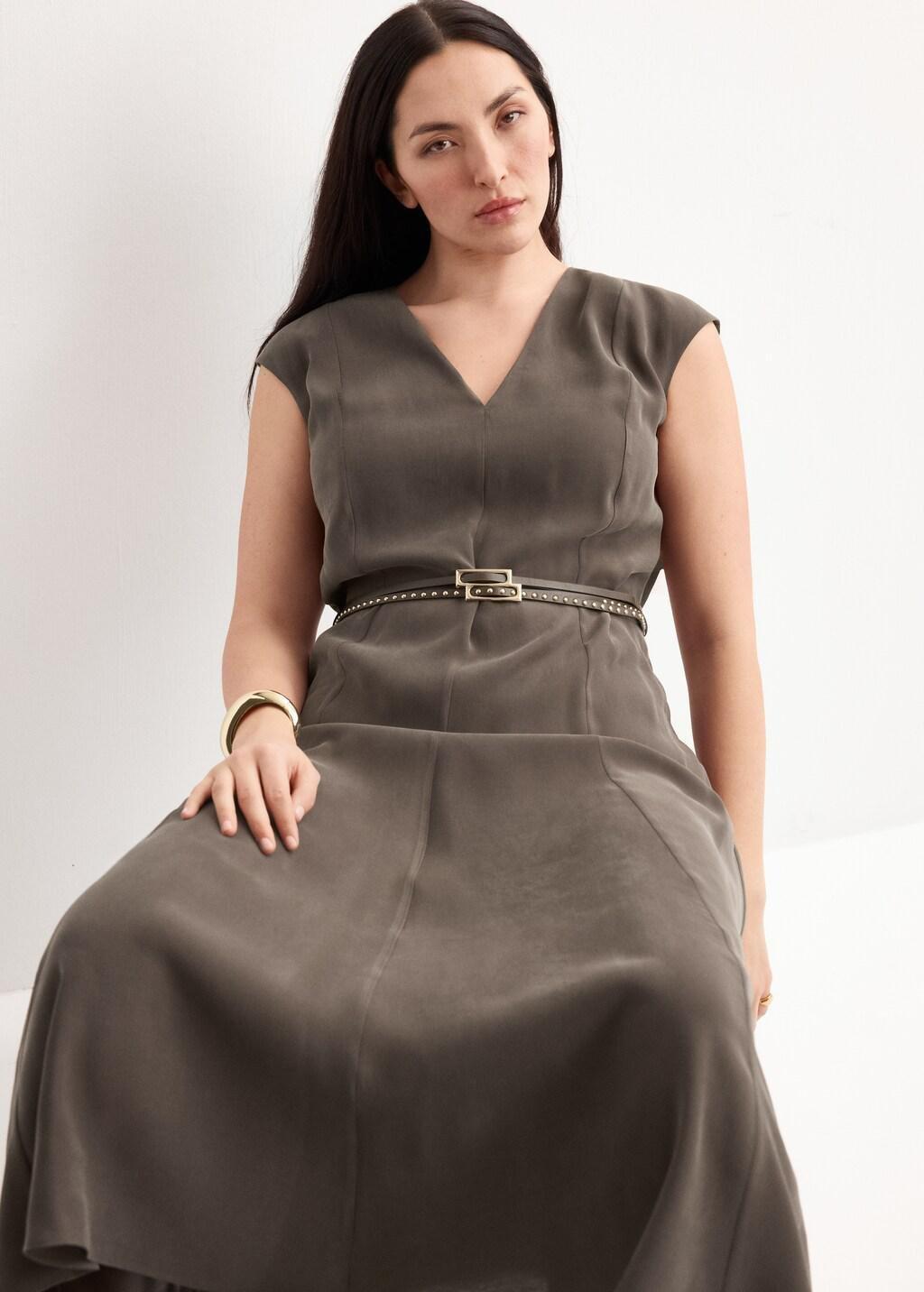 Brown Double-Belt A-Line Dress, 0201_30, large image number 6