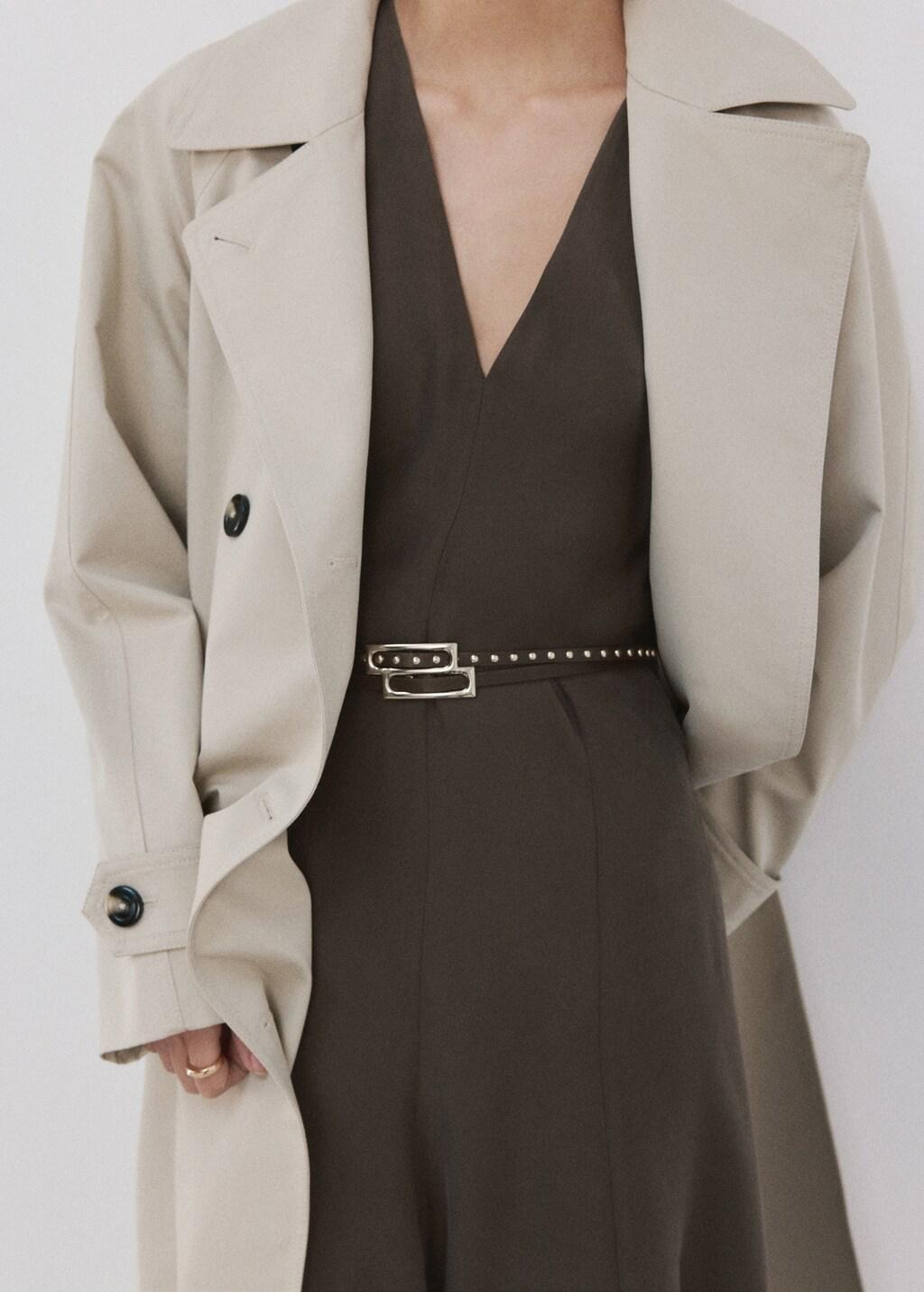 Brown Double-Belt A-Line Dress, Brown, large image number 7