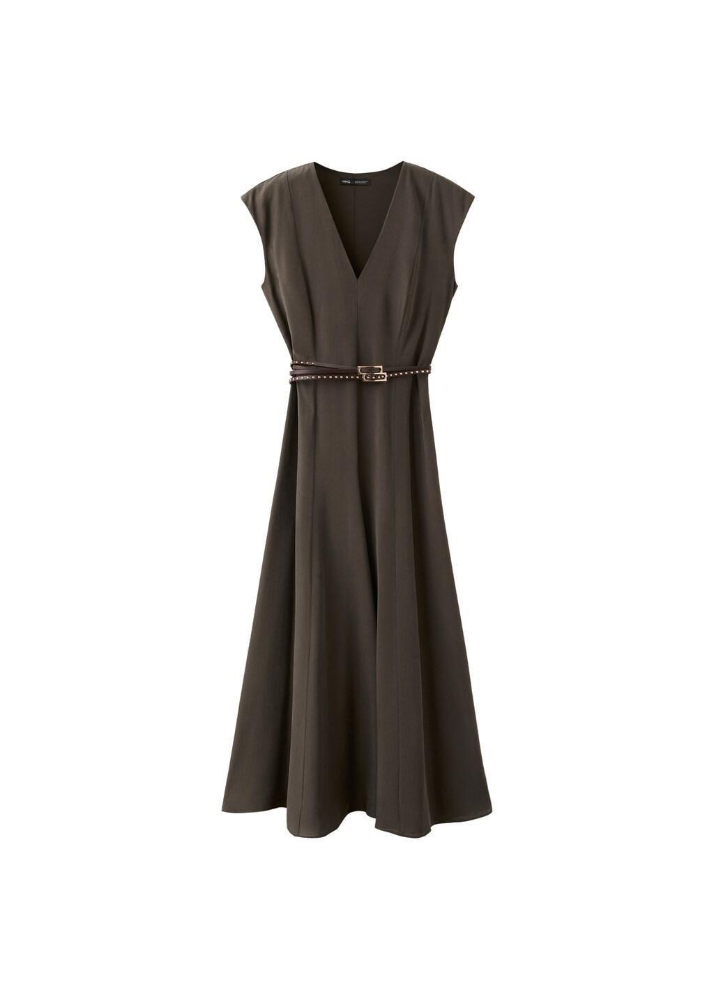 Brown Double-Belt A-Line Dress, 0201_30, large image number 8