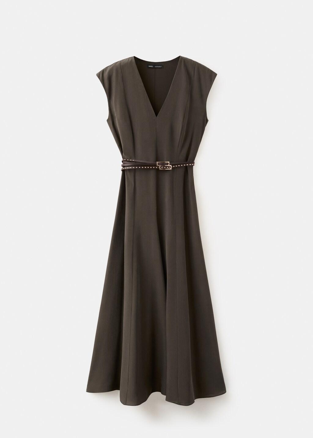 Brown Double-Belt A-Line Dress, 0201_30, large image number 9